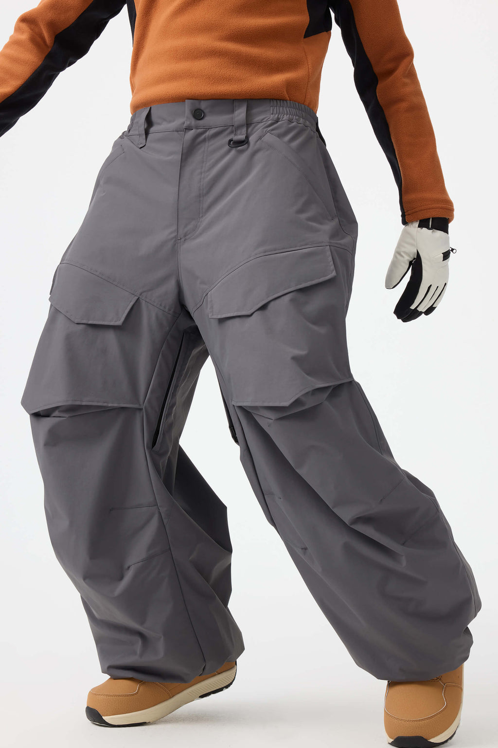 Men's Dark Brown Baggy Utility Ski Pants Wear-Resistant Snow Pants