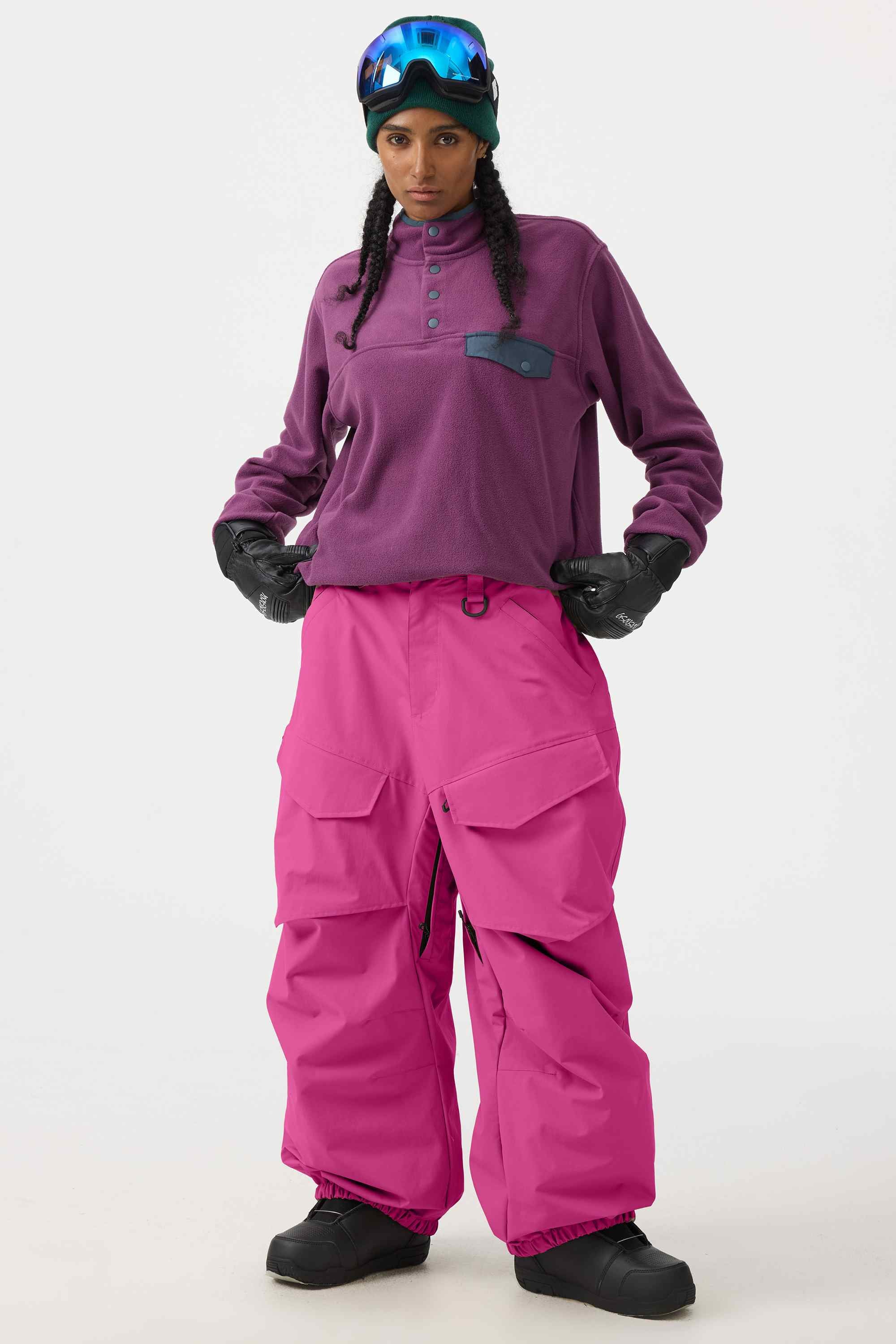 Women's Army Green Baggy Utility Ski Pants Wear-Resistant Snow Pants