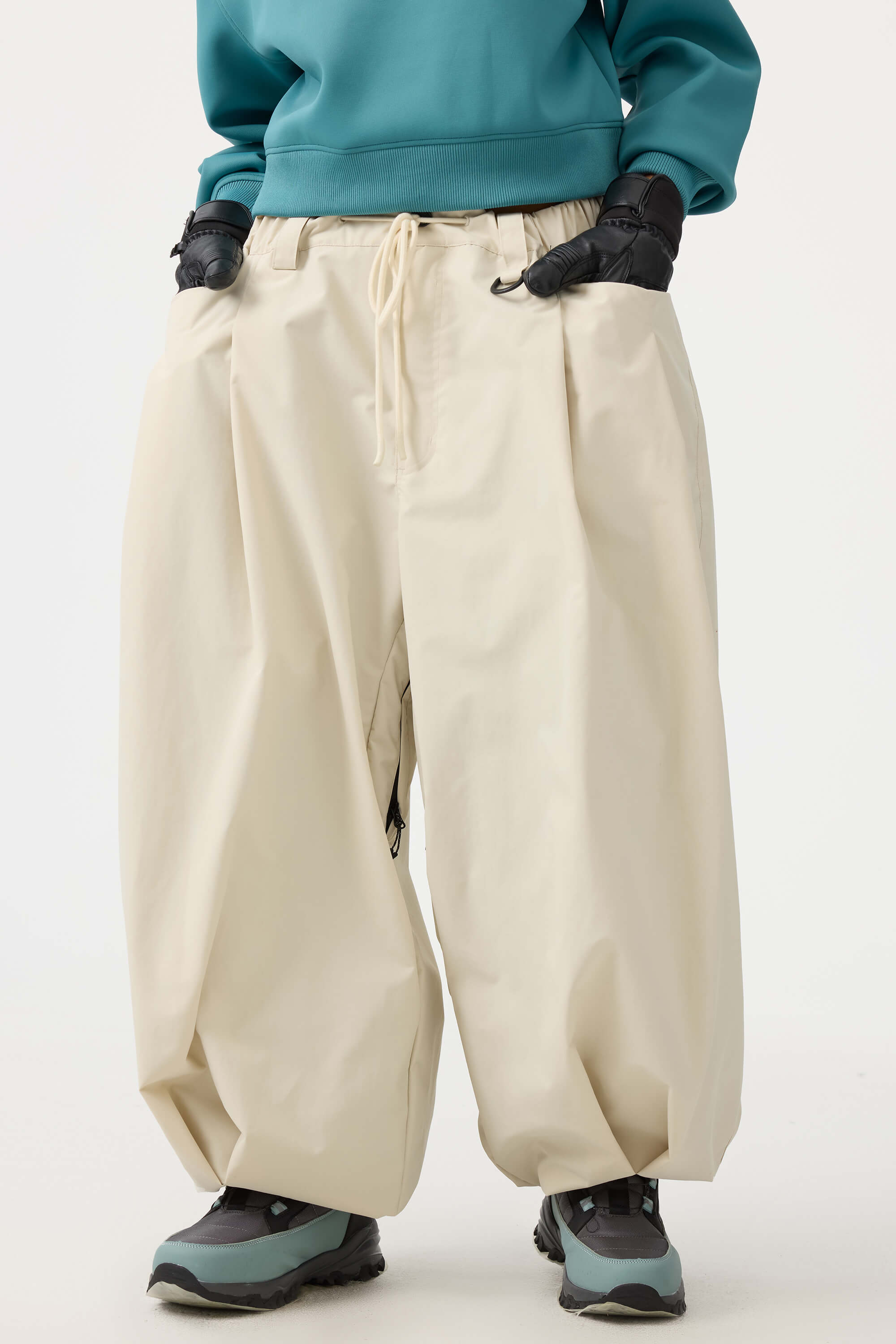 Women's Coffee Drawstring Baggy Snow Pants Balloon Ski Pants - Gsou Snow