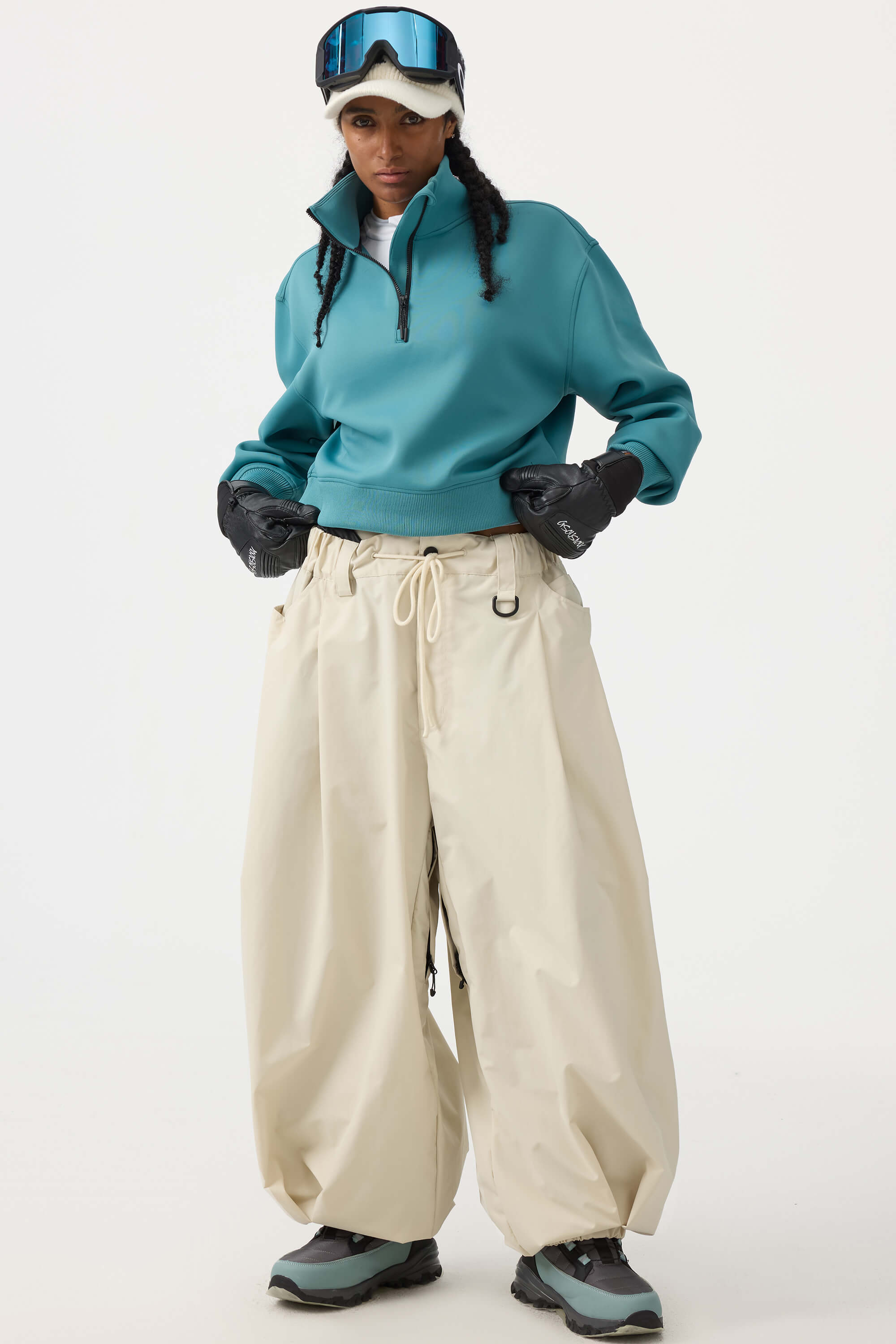 Women's Coffee Drawstring Baggy Ski Pants Balloon Snow Pants