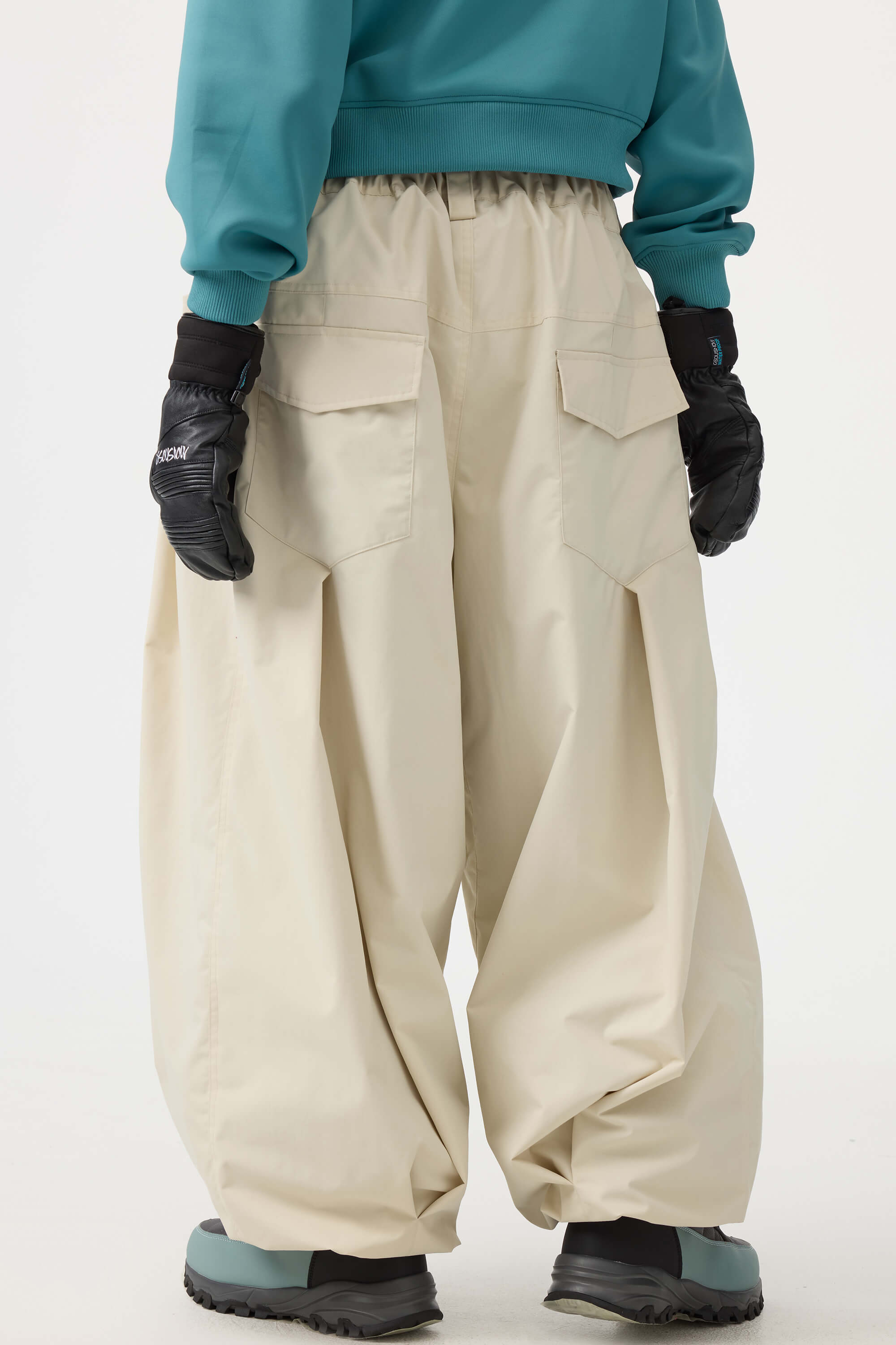Women's Beige Drawstring Baggy Ski Pants Balloon Snow Pants