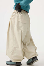 Women's Beige Drawstring Baggy Snow Pants Balloon Ski Pants - Gsou Snow