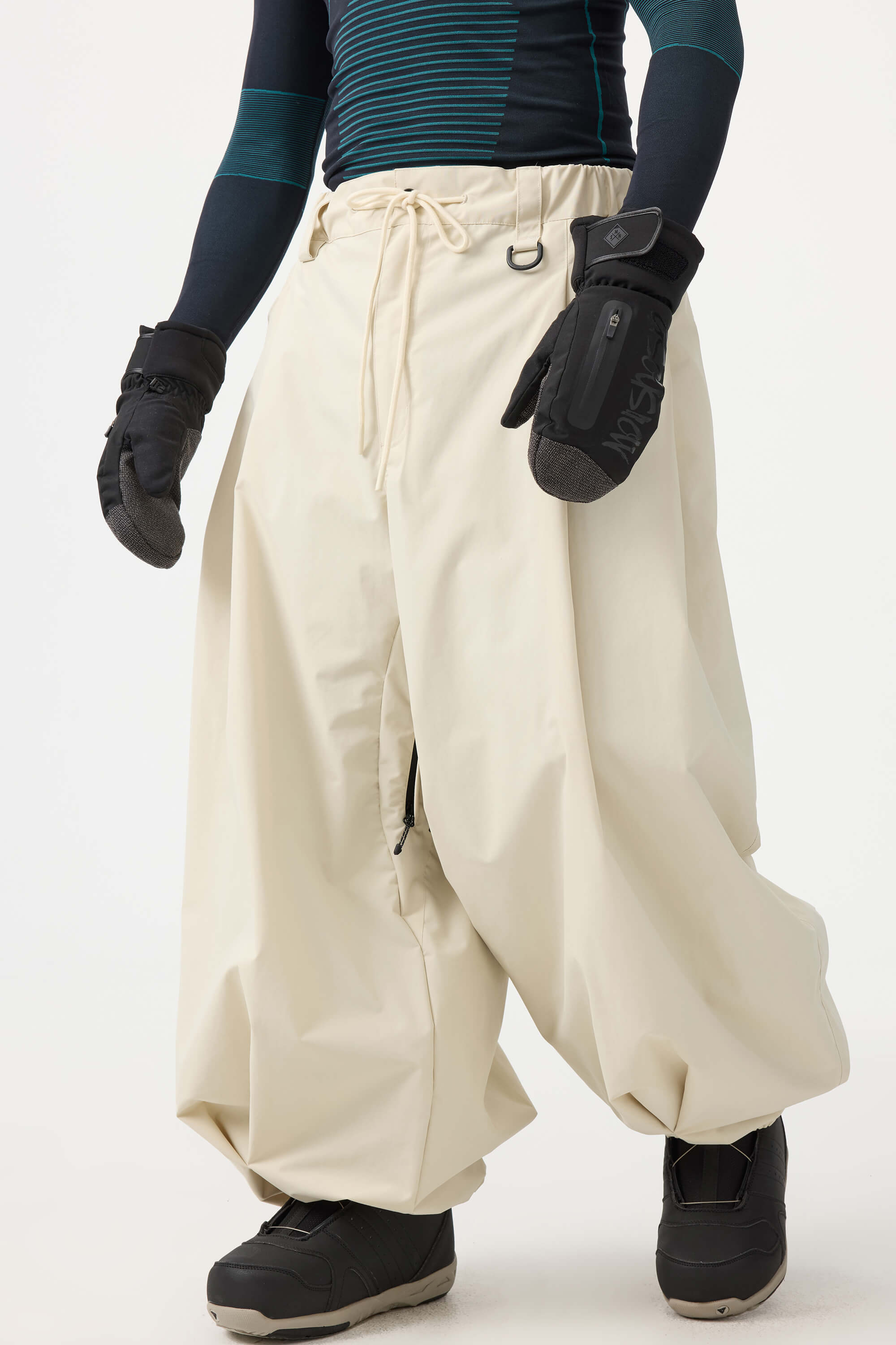 Men's Beige Drawstring Baggy Ski Pants Balloon Snow Pants Main image