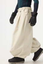 Men's Beige Drawstring Baggy Ski Pants Balloon Snow Pants
