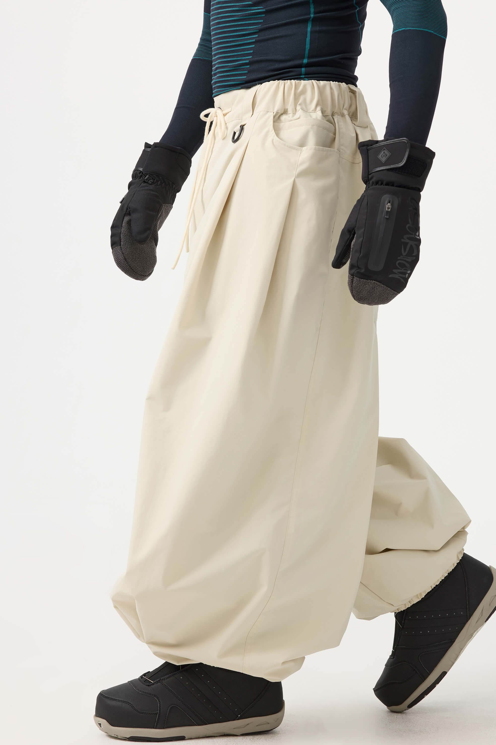Men's Beige Drawstring Baggy Ski Pants Balloon Snow Pants