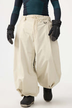 Men's Beige Drawstring Baggy Ski Pants Balloon Snow Pants