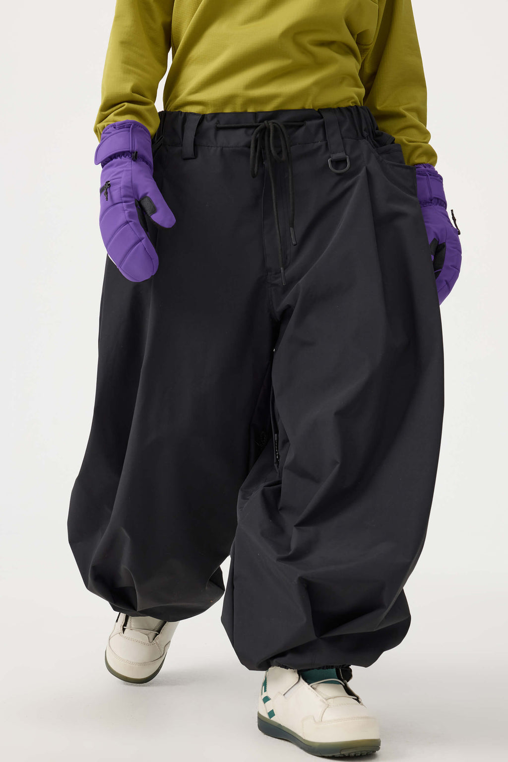 Women's Black Drawstring Baggy Ski Pants Balloon Snow Pants