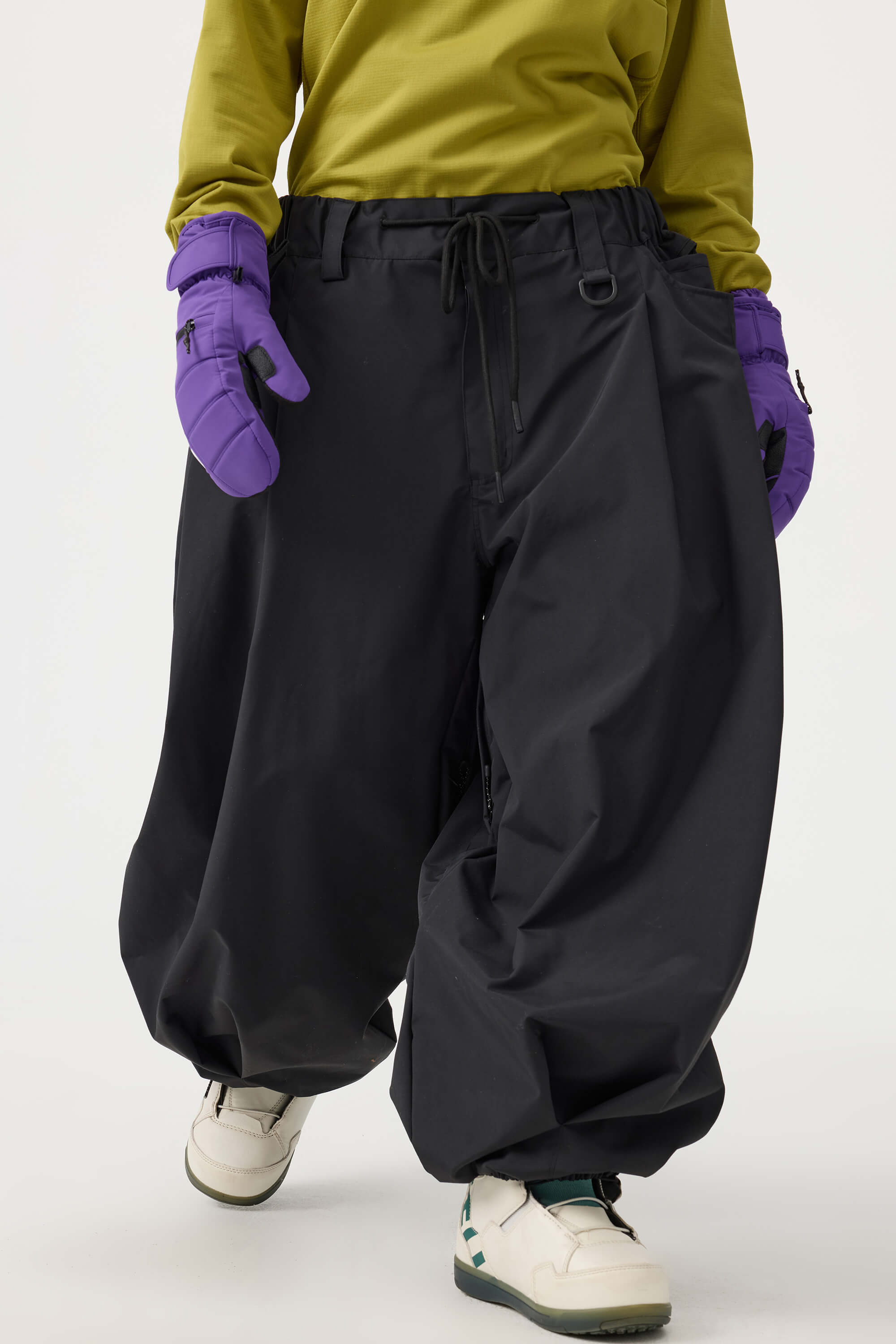 Women's Black Drawstring Baggy Ski Pants Balloon Snow Pants