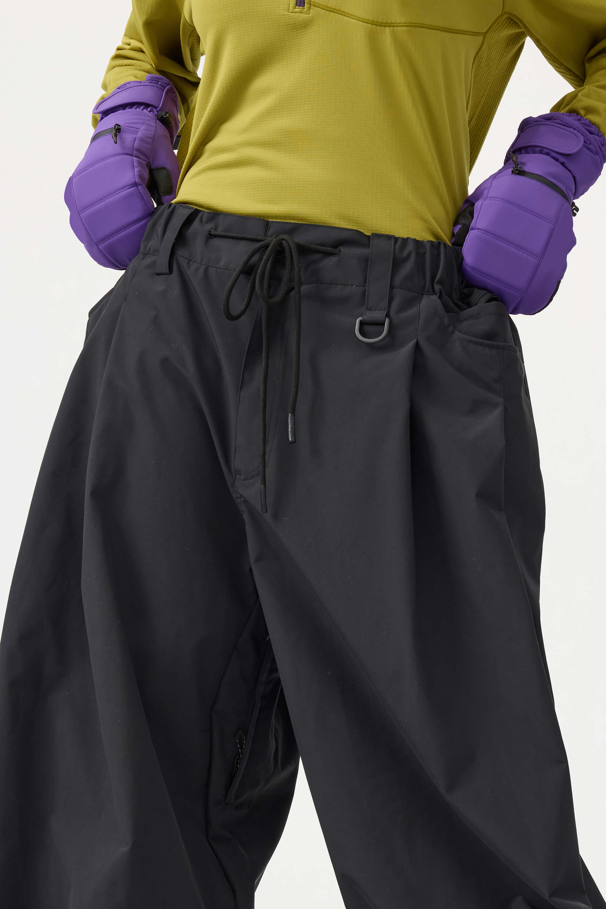 Women's Black Drawstring Baggy Ski Pants Balloon Snow Pants
