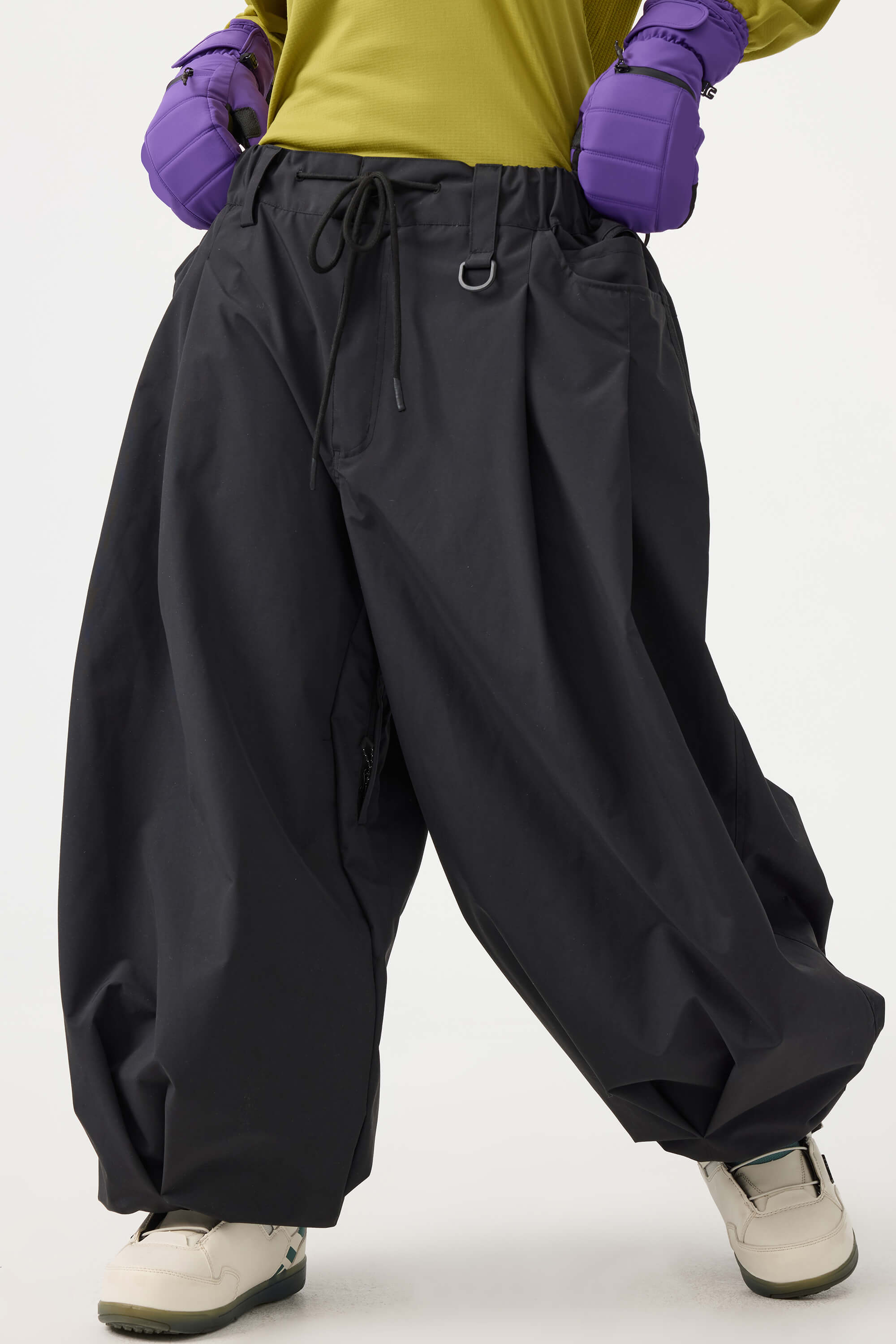 Women's Beige Drawstring Baggy Ski Pants Balloon Snow Pants