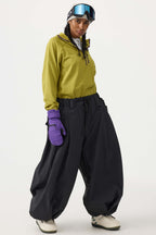 Women's Beige Drawstring Baggy Ski Pants Balloon Snow Pants