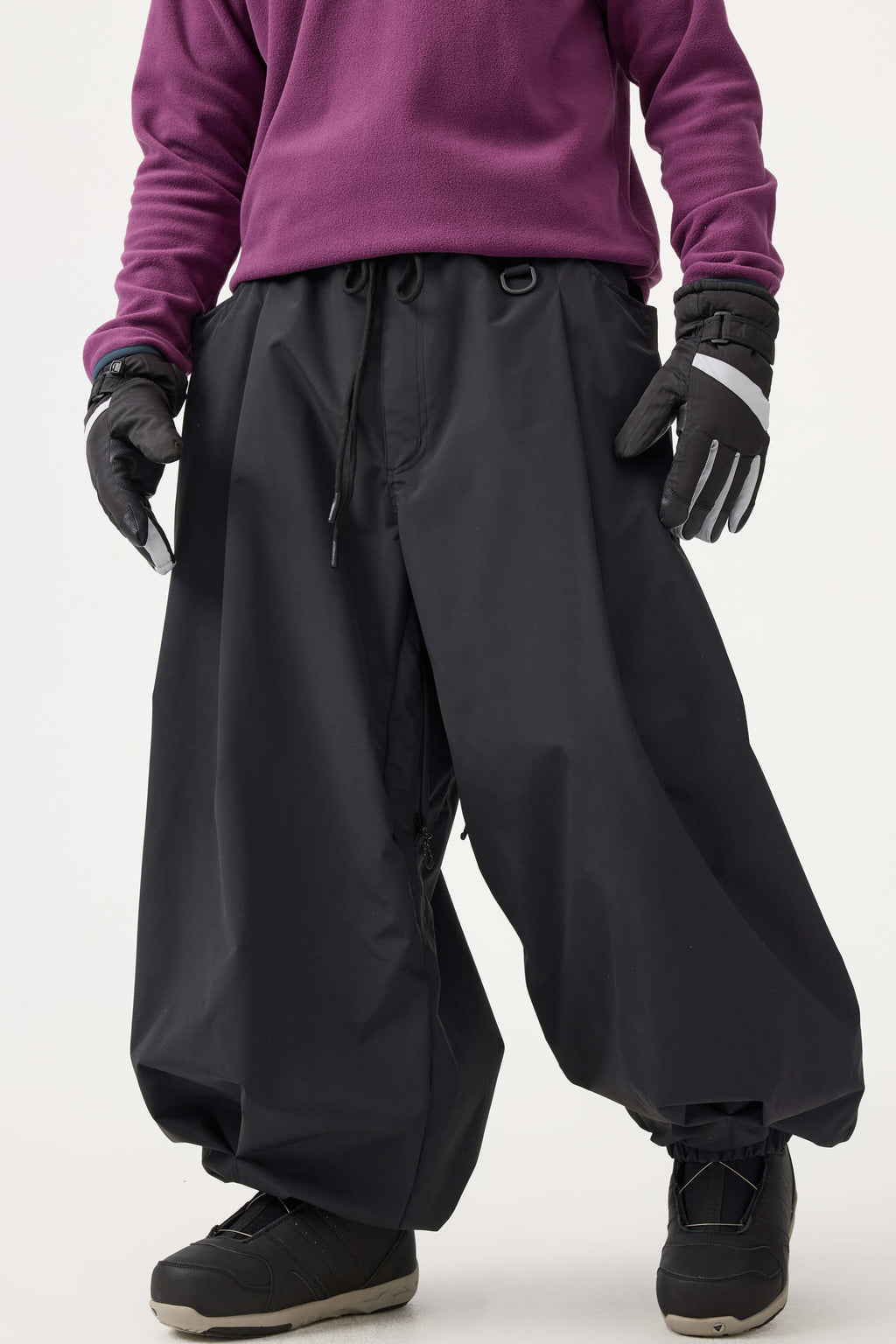 Men's Beige Drawstring Baggy Ski Pants Balloon Snow Pants