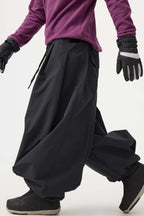Men's Beige Drawstring Baggy Ski Pants Balloon Snow Pants
