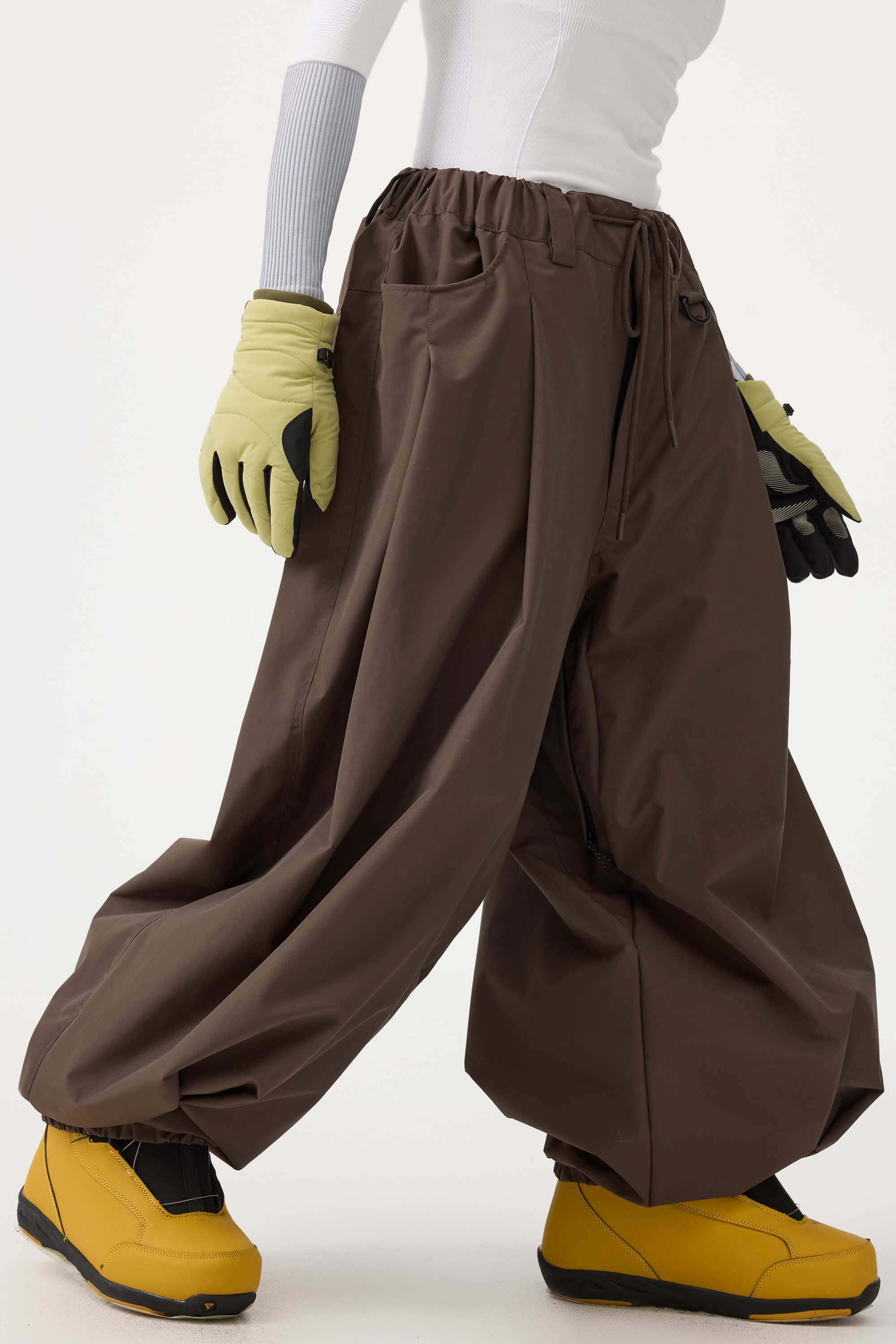 Women's Coffee Drawstring Baggy Ski Pants Balloon Snow Pants