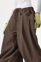 Women's Beige Drawstring Baggy Ski Pants Balloon Snow Pants