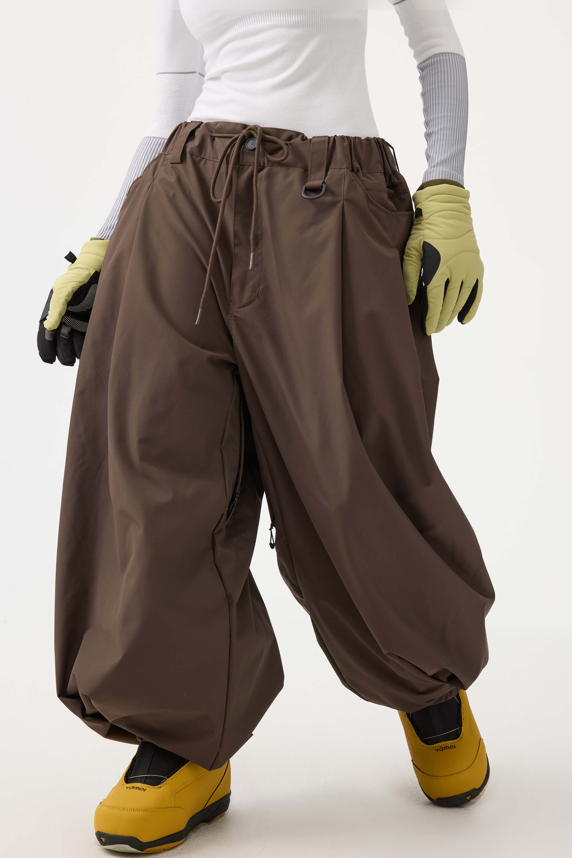 Women's Coffee Drawstring Baggy Snow Pants Balloon Ski Pants - Gsou Snow