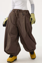 Women's Beige Drawstring Baggy Snow Pants Balloon Ski Pants - Gsou Snow