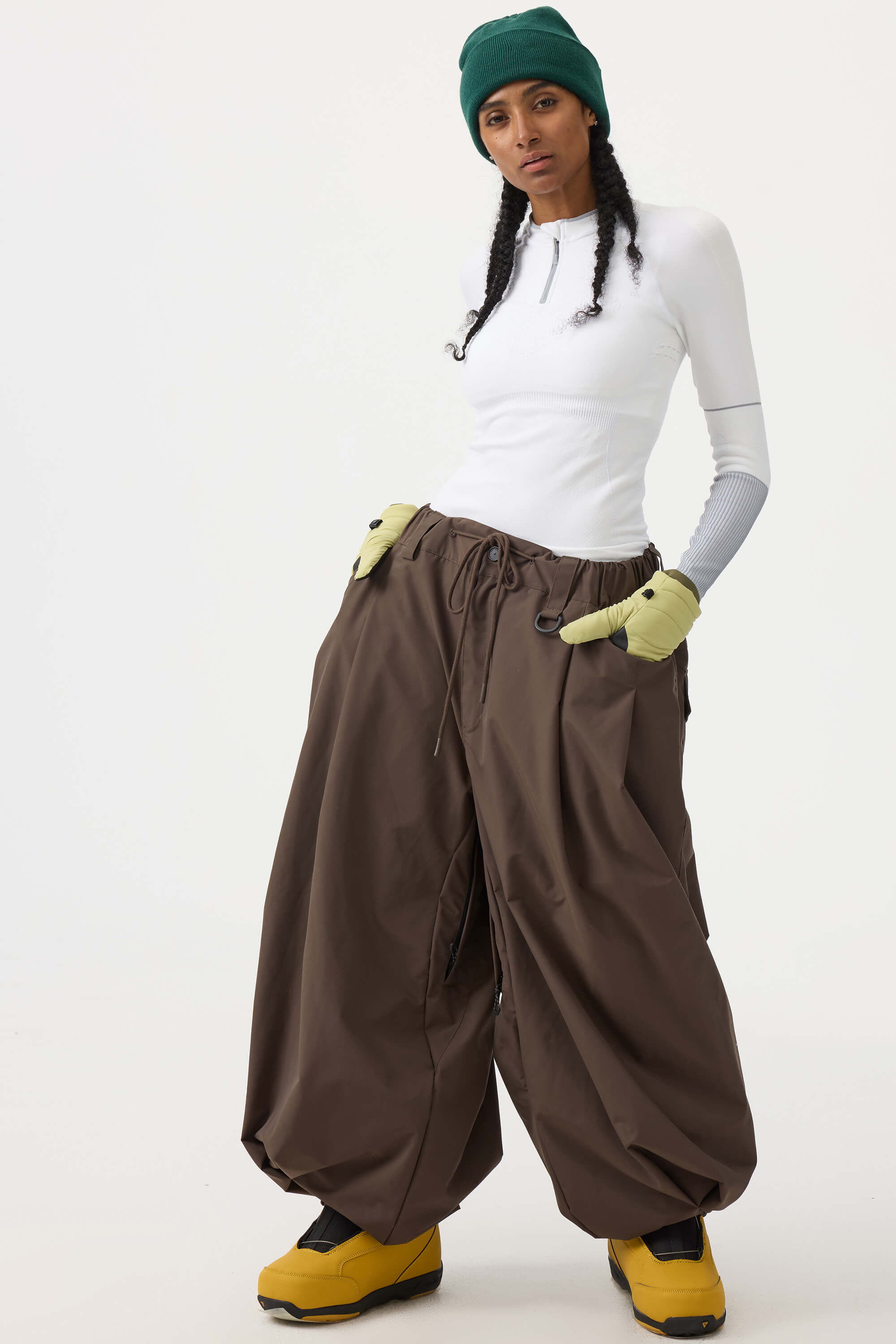 Women's Beige Drawstring Baggy Snow Pants Balloon Ski Pants - Gsou Snow