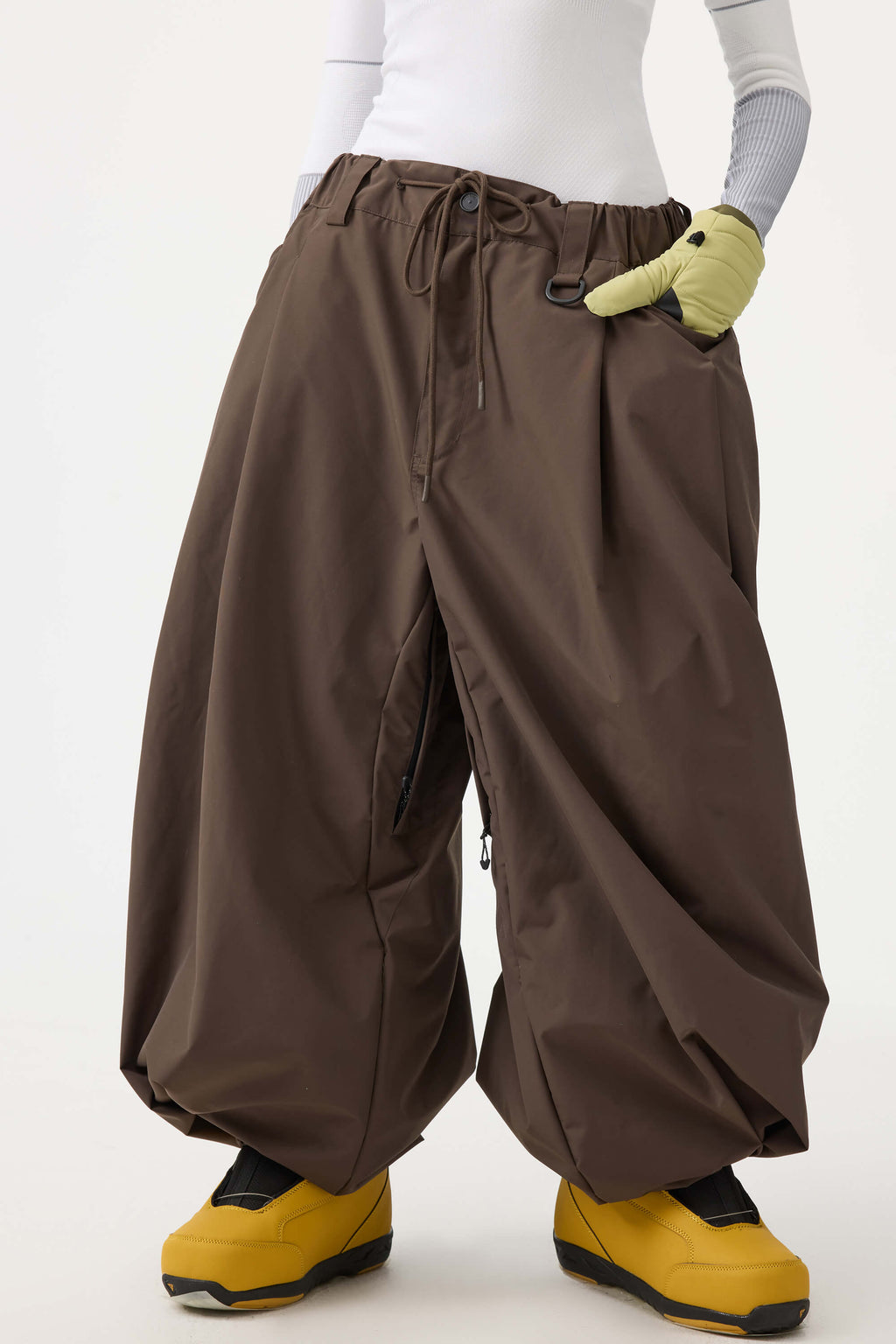 Women's Beige Drawstring Baggy Snow Pants Balloon Ski Pants - Gsou Snow