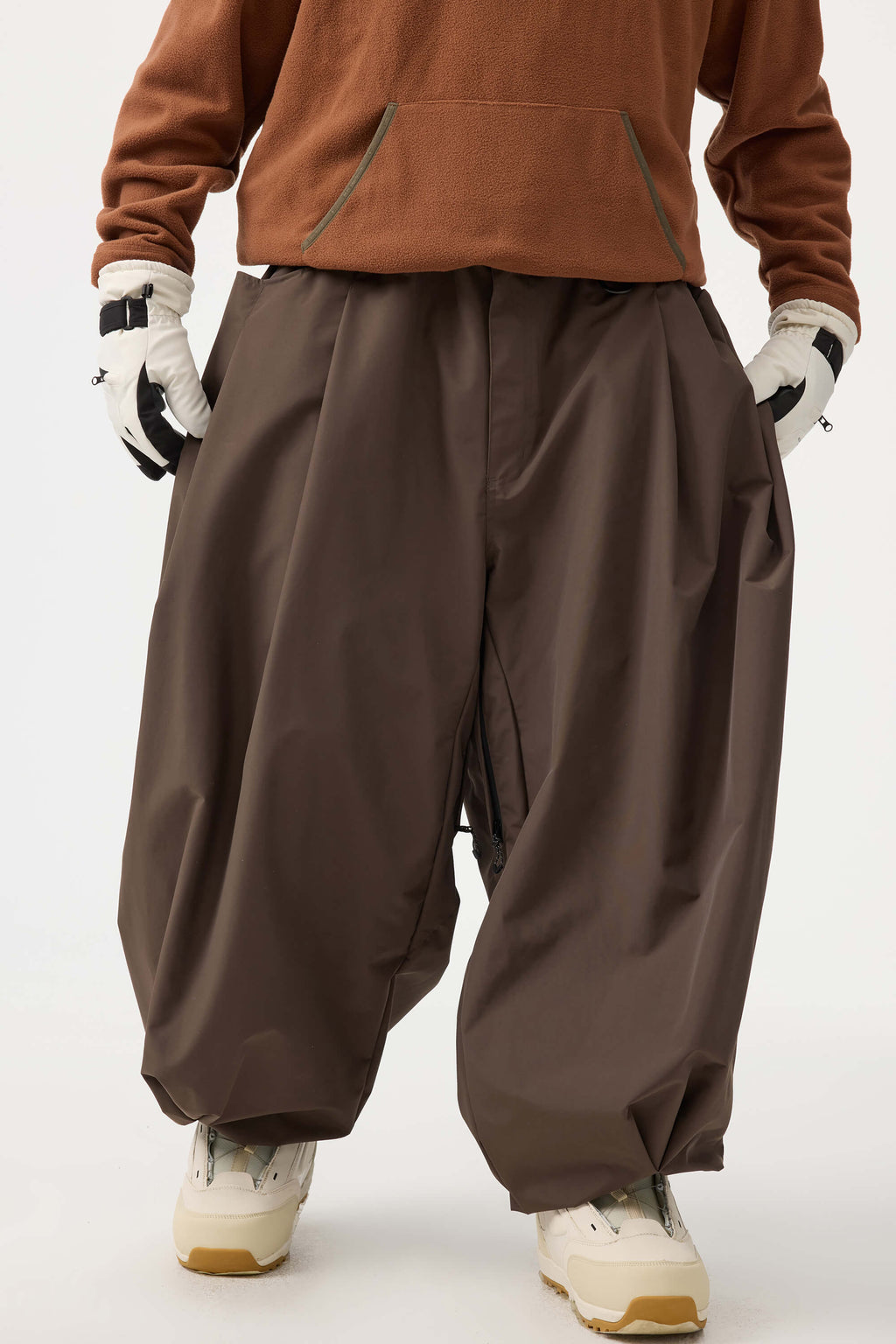 Men's Beige Drawstring Baggy Snow Pants Balloon Ski Pants - Gsou Snow