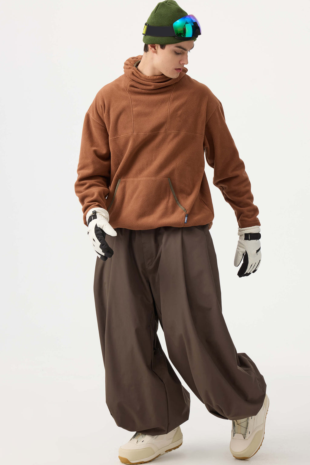 Men's Beige Drawstring Baggy Ski Pants Balloon Snow Pants
