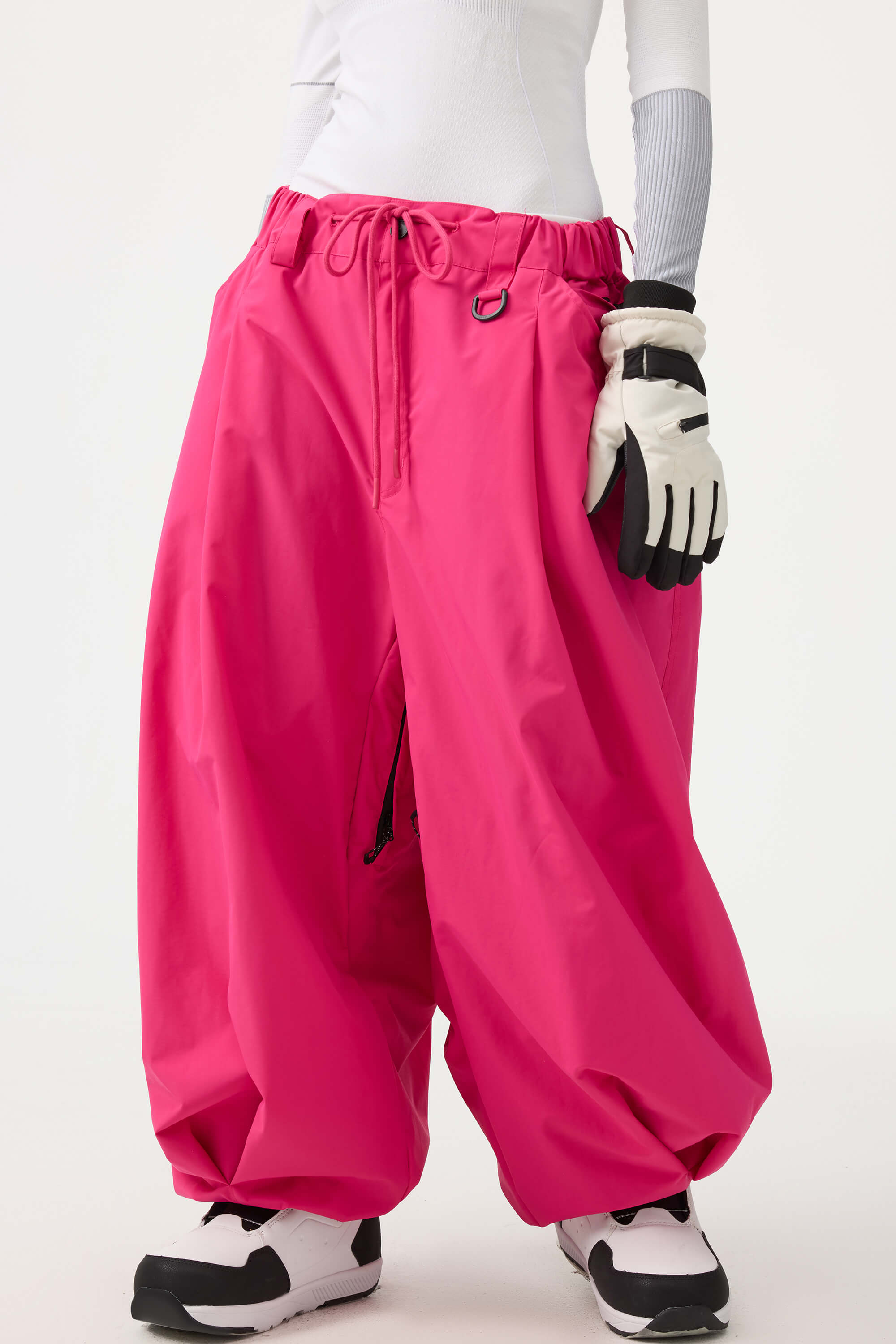 Women's Beige Drawstring Baggy Snow Pants Balloon Ski Pants - Gsou Snow