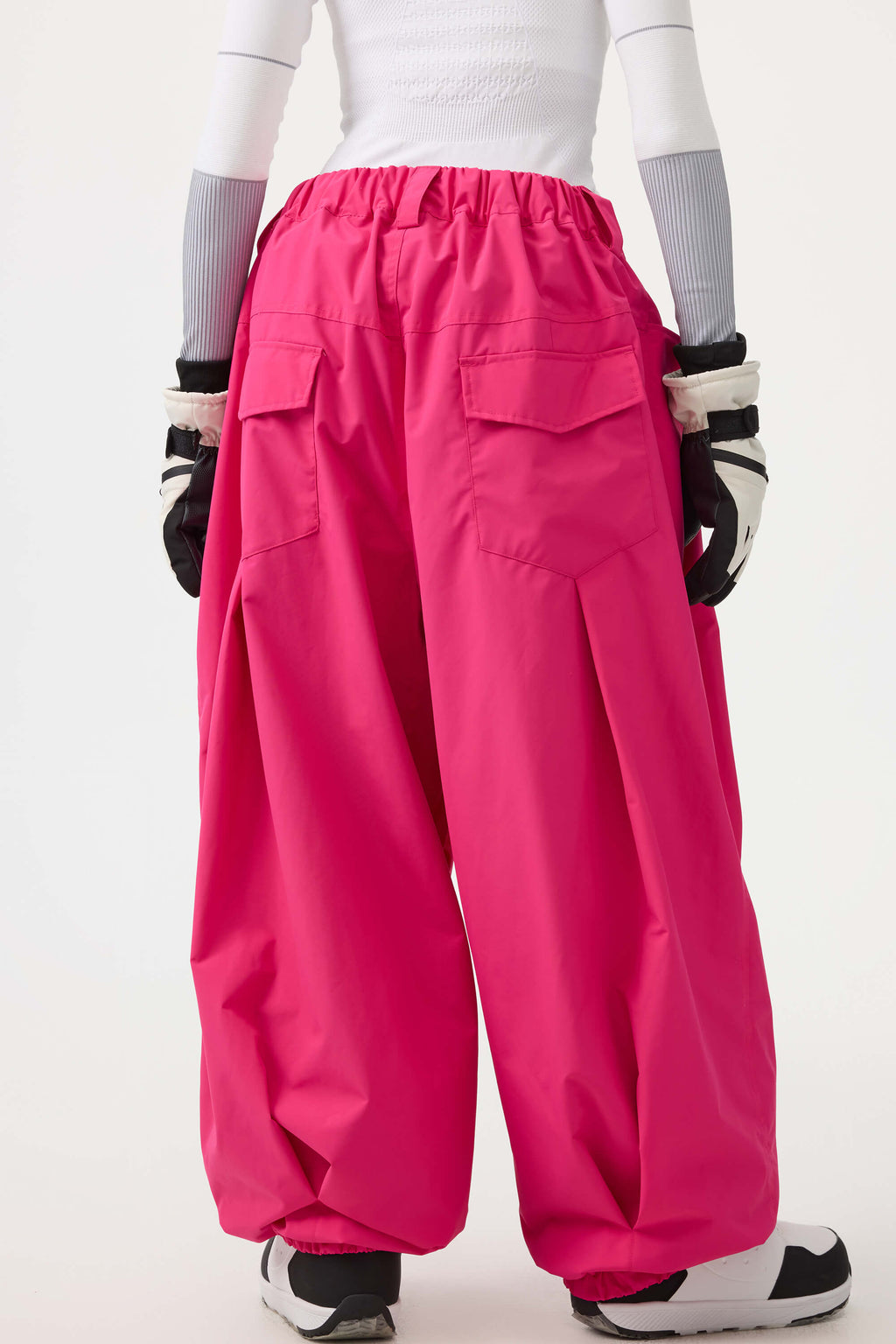 Women's Beige Drawstring Baggy Ski Pants Balloon Snow Pants