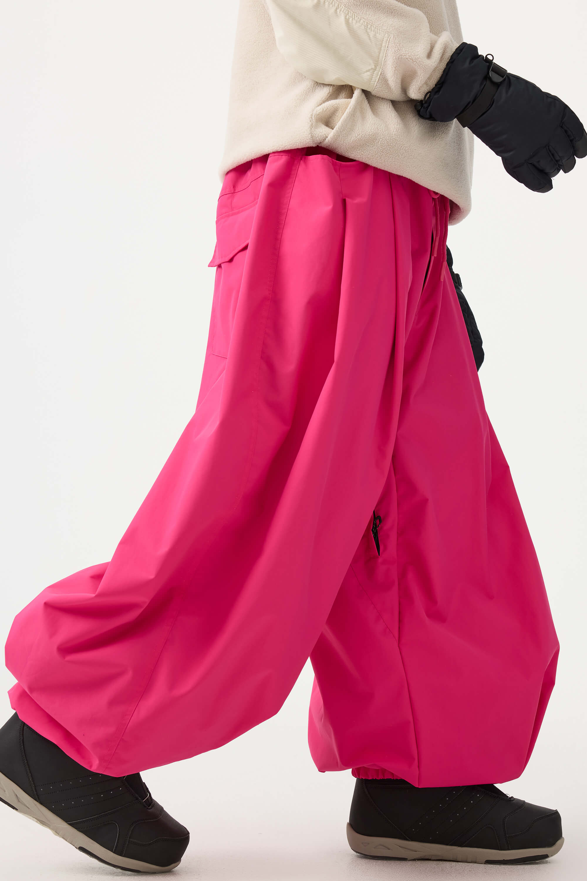 Men's Beige Drawstring Baggy Ski Pants Balloon Snow Pants