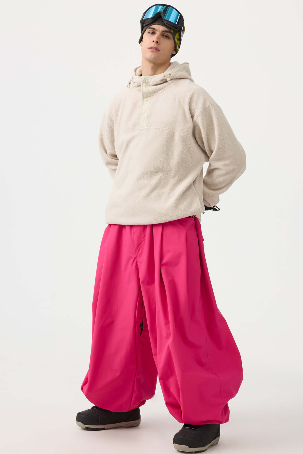 Men's Black Drawstring Baggy Ski Pants Balloon Snow Pants