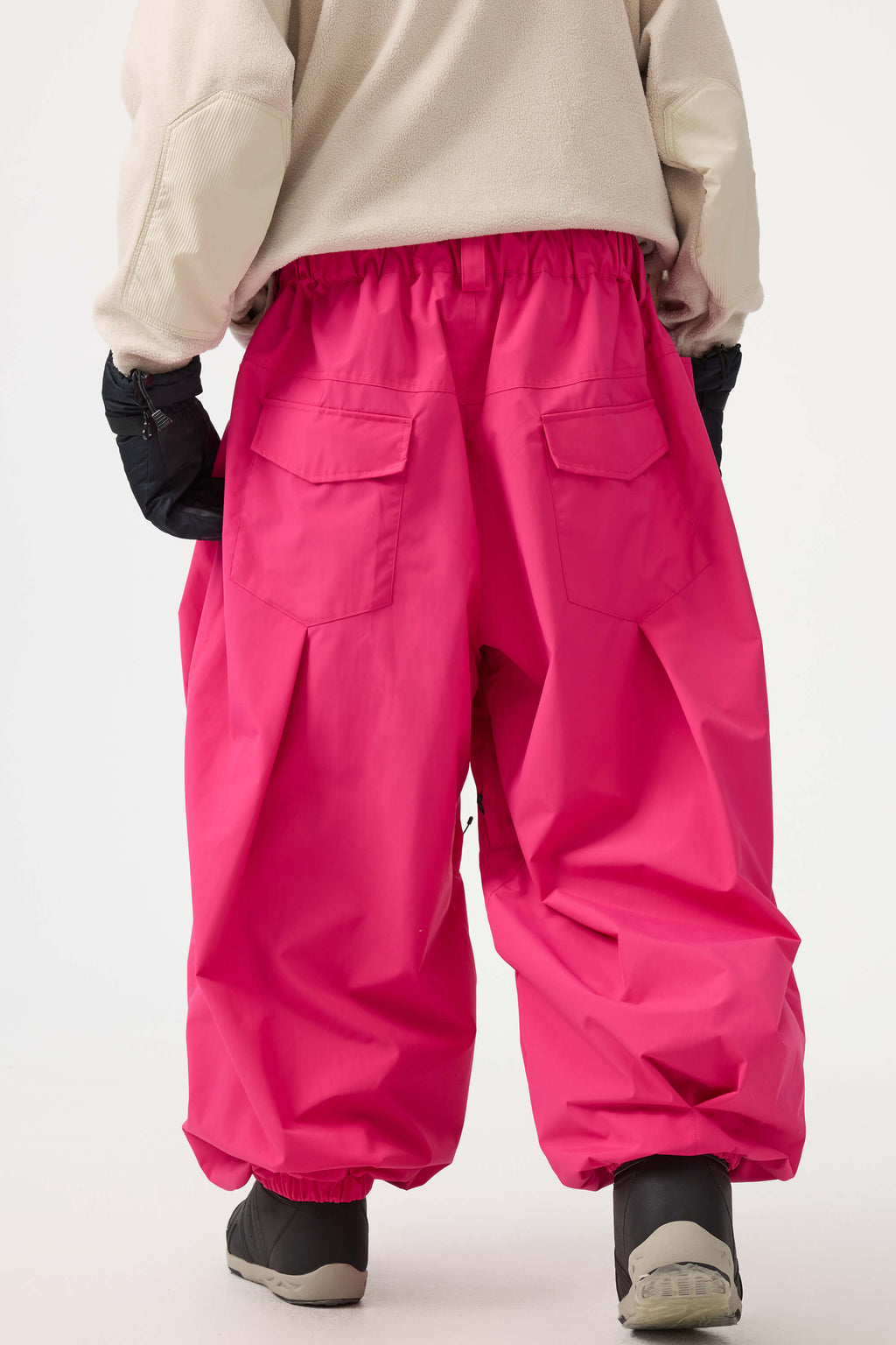 Men's Beige Drawstring Baggy Ski Pants Balloon Snow Pants