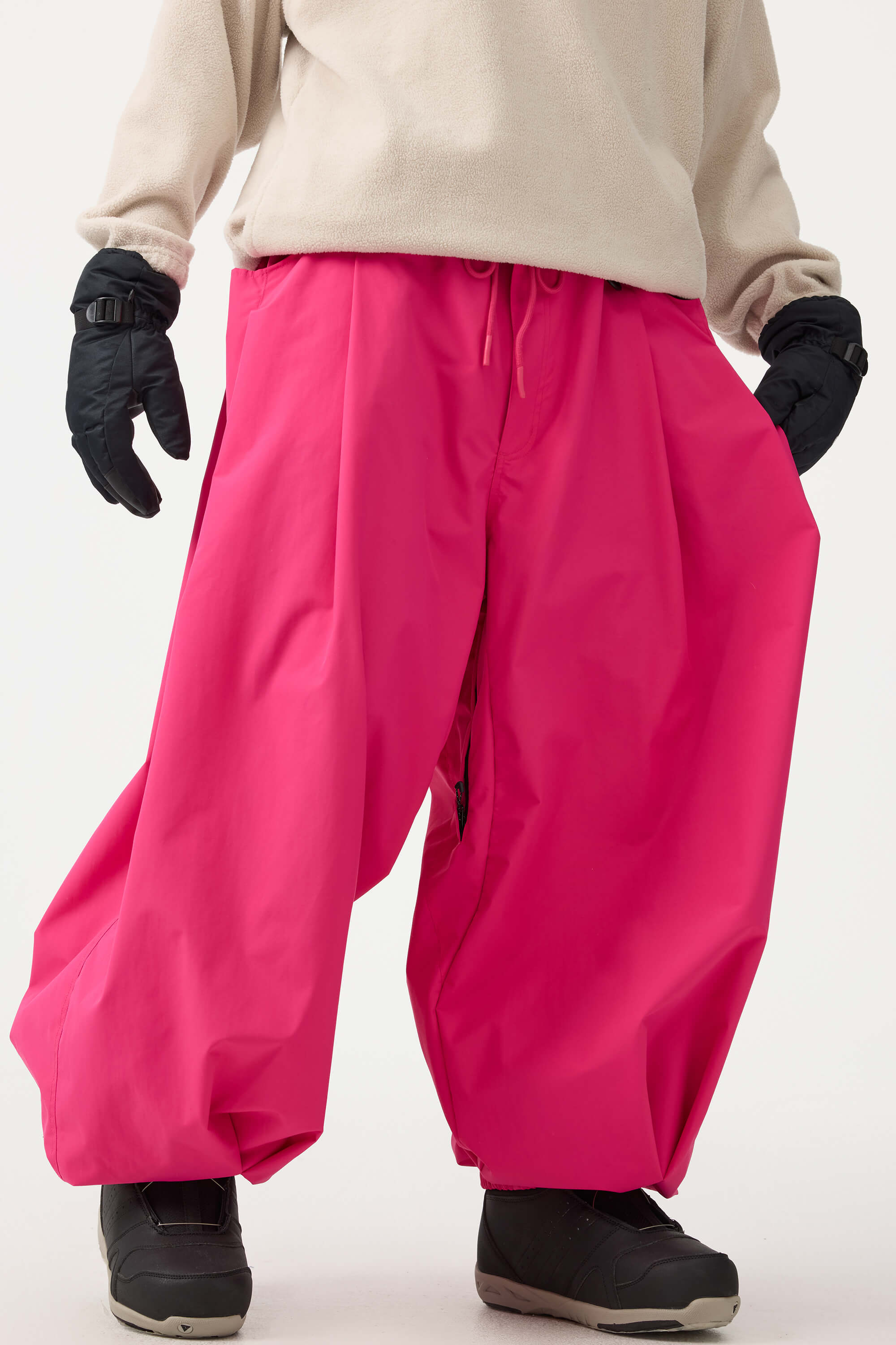 Men's Beige Drawstring Baggy Ski Pants Balloon Snow Pants
