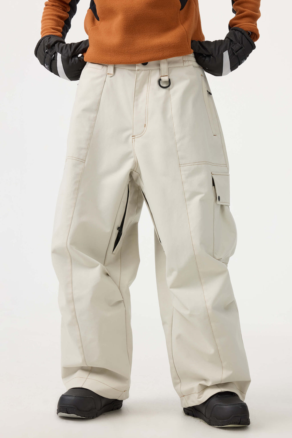 Women's Beige Baggy Oxford Ski Pants Wear-Resistant Snow Pants