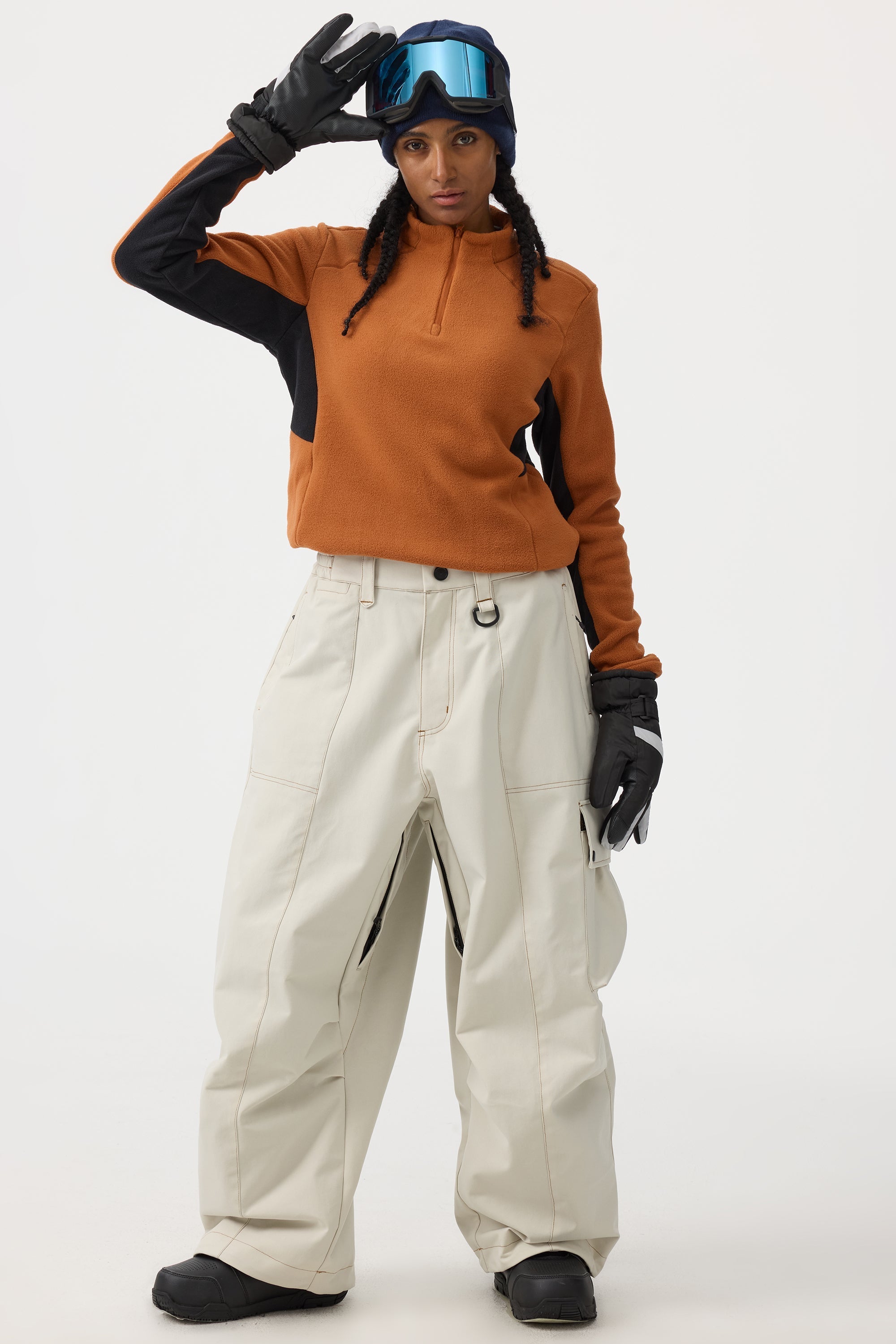 Women's Dark Brown Baggy Oxford Ski Pants Wear-Resistant Snow Pants