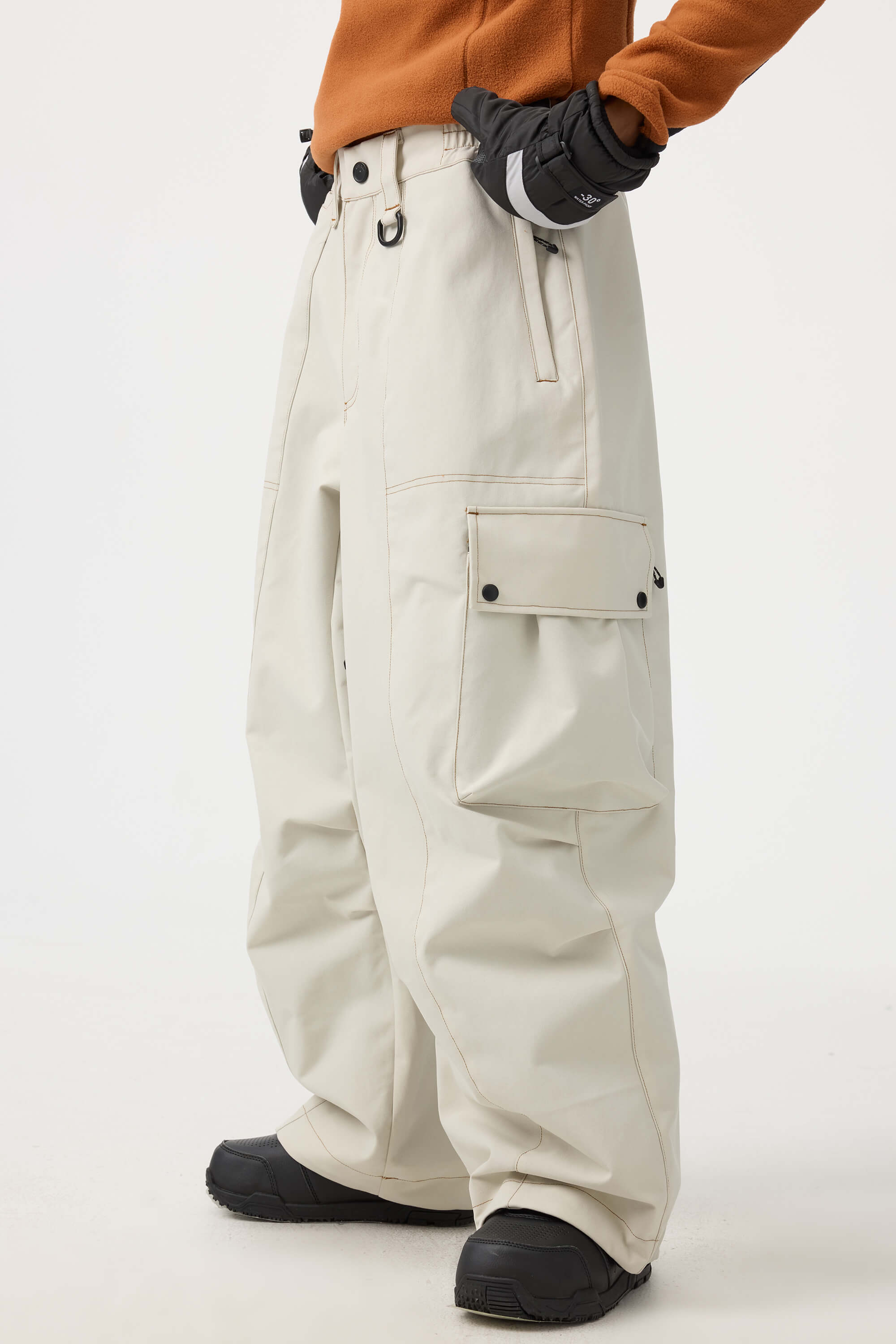Women's Caramel Baggy Oxford Ski Pants Wear-Resistant Snow Pants