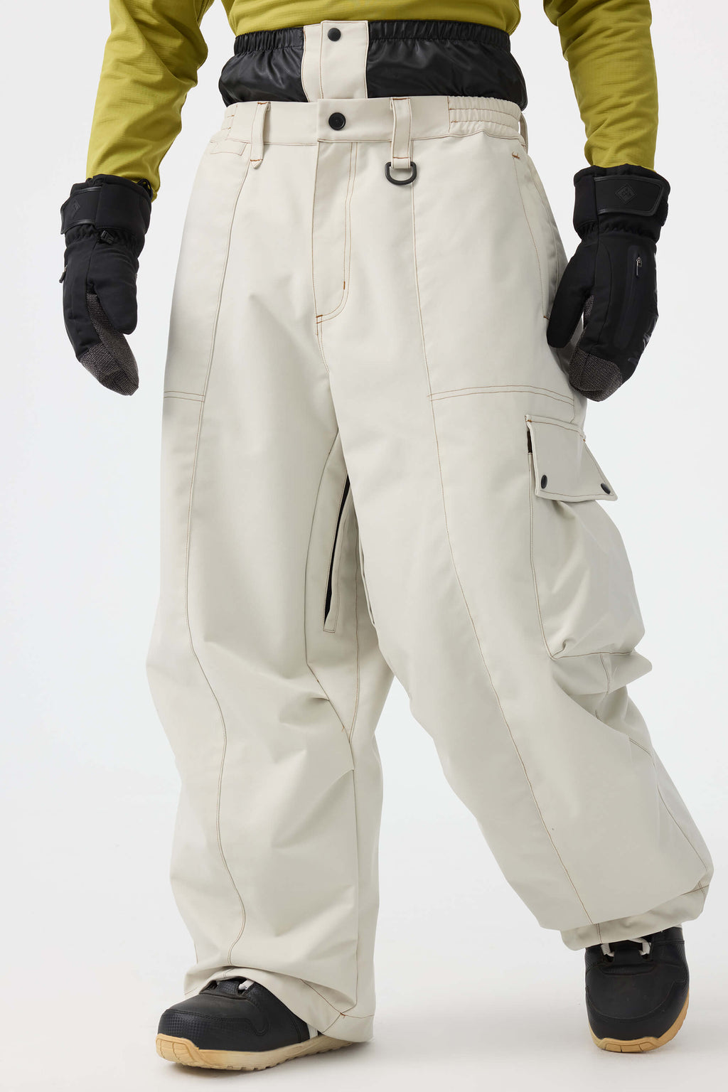 Men's Dark Brown Baggy Oxford Ski Pants Wear-Resistant Snow Pants