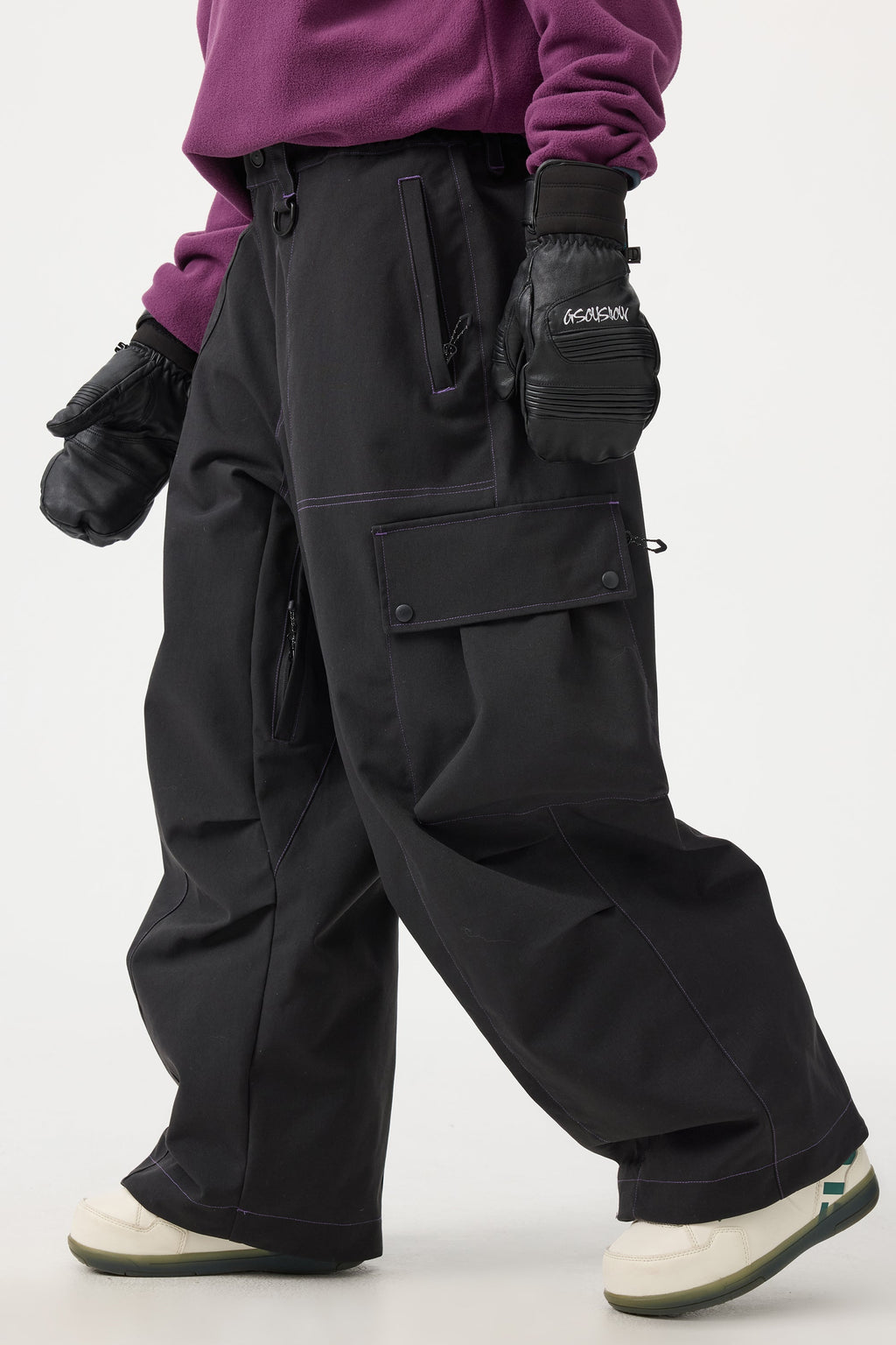 Women's Dark Brown Baggy Oxford Ski Pants Wear-Resistant Snow Pants