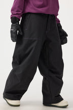 Women's Dark Brown Baggy Oxford Ski Pants Wear-Resistant Snow Pants
