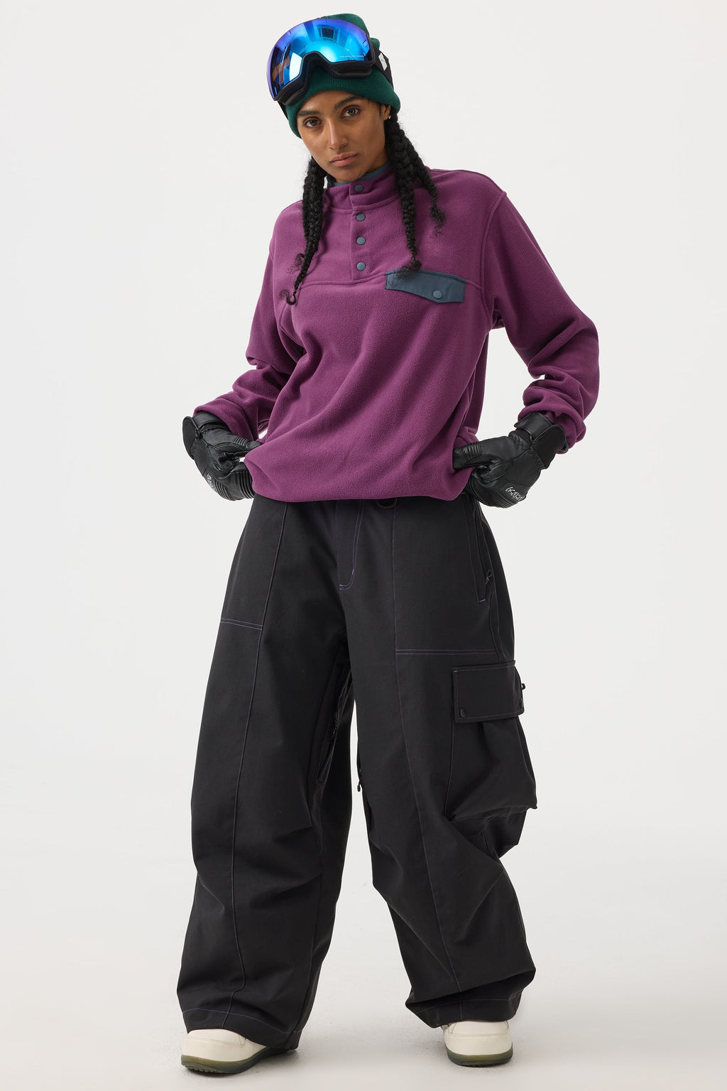 Women's Dark Brown Baggy Oxford Ski Pants Wear-Resistant Snow Pants