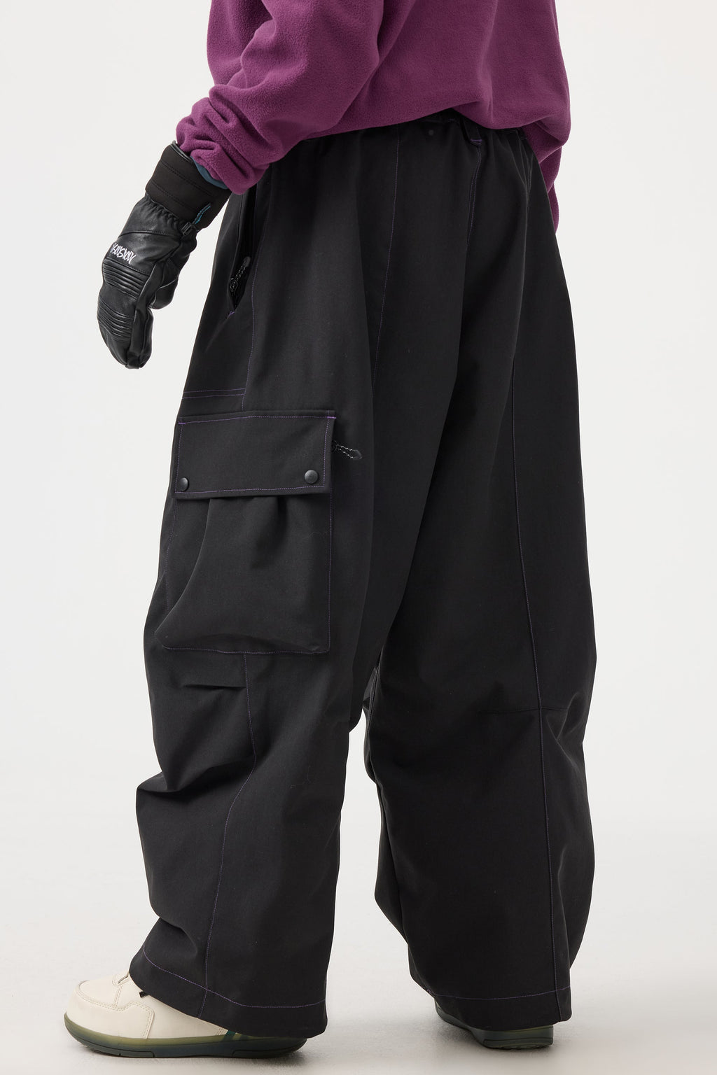 Women's Beige Baggy Oxford Ski Pants Wear-Resistant Snow Pants