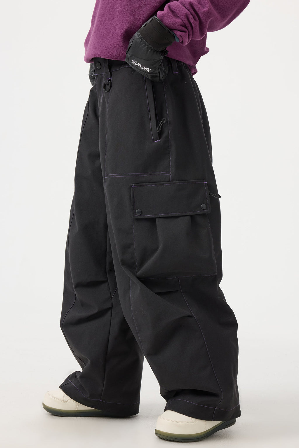 Women's Black Baggy Oxford Ski Pants Wear-Resistant Snow Pants