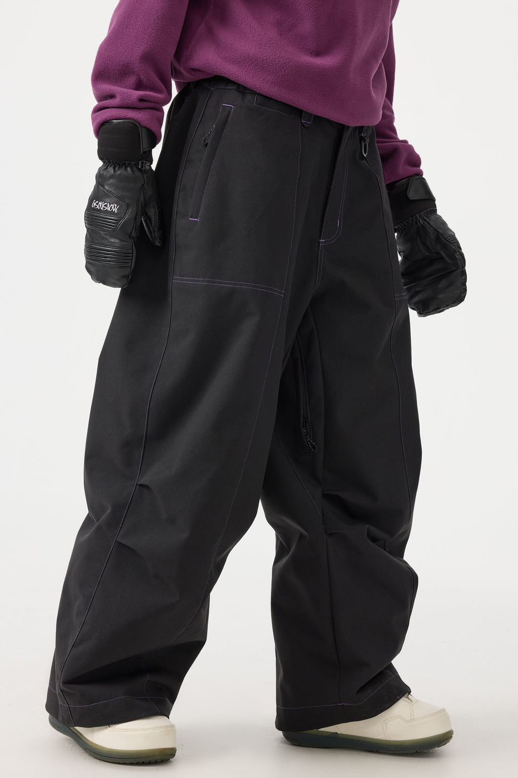 Women's Beige Baggy Oxford Ski Pants Wear-Resistant Snow Pants