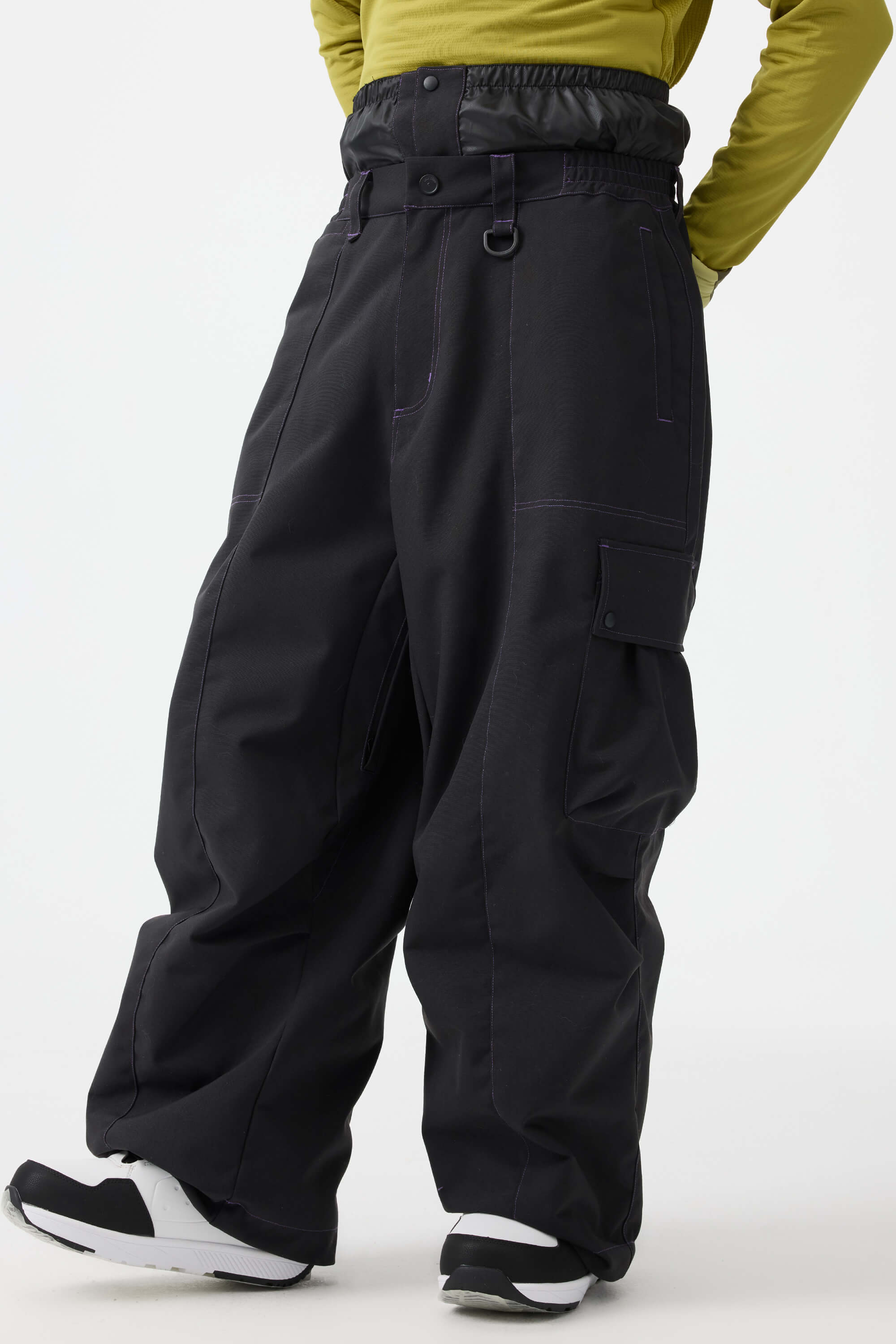 Men's Black Baggy Oxford Ski Pants Wear-Resistant Snow Pants