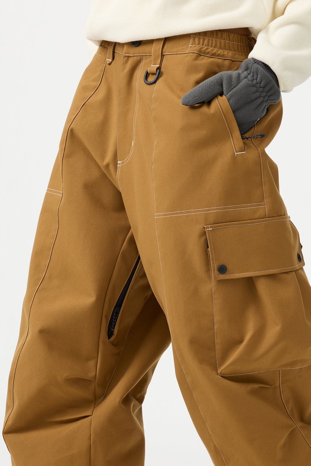 Women's Black Baggy Oxford Ski Pants Wear-Resistant Snow Pants