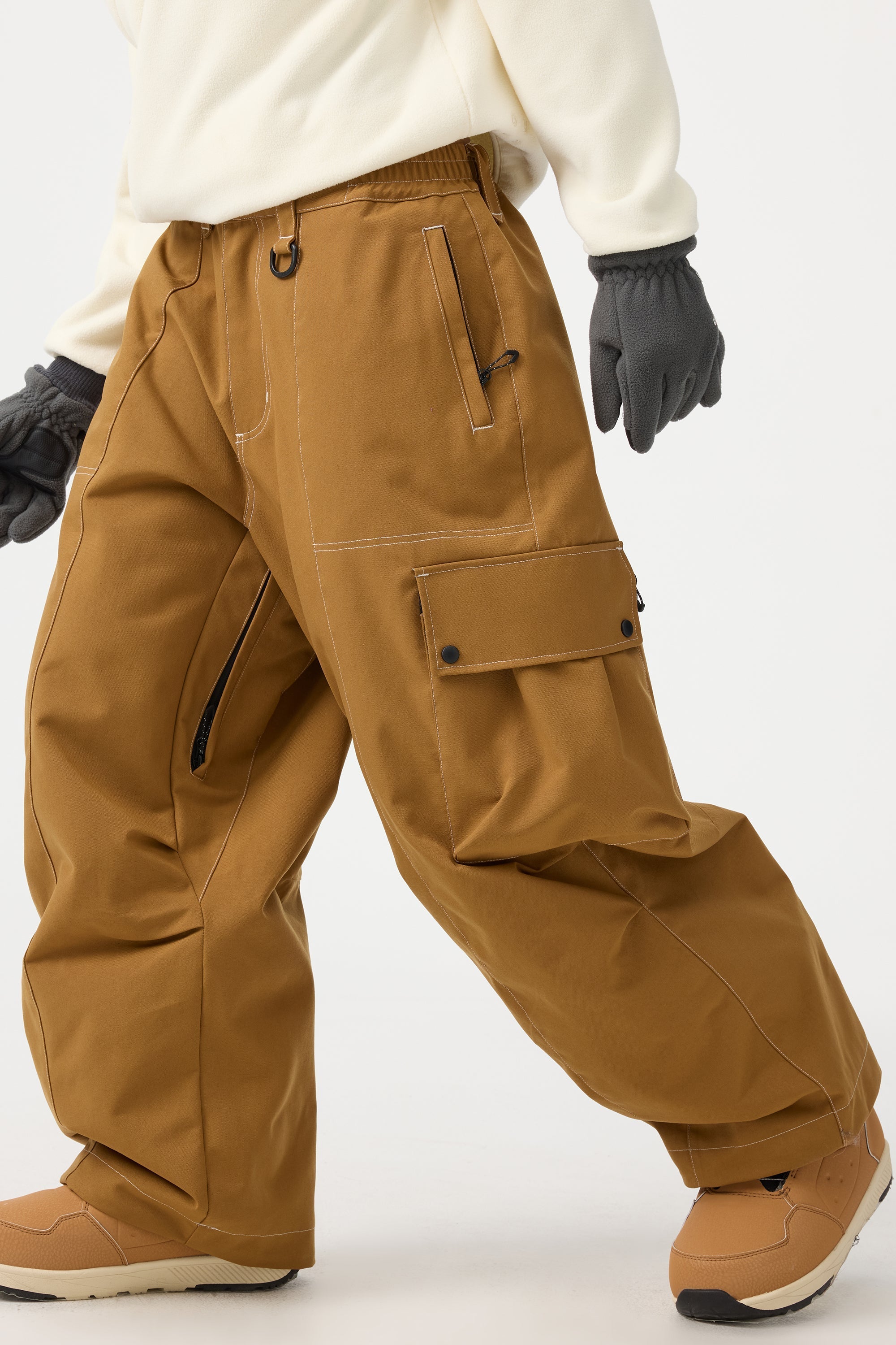 Women's Beige Baggy Oxford Ski Pants Wear-Resistant Snow Pants
