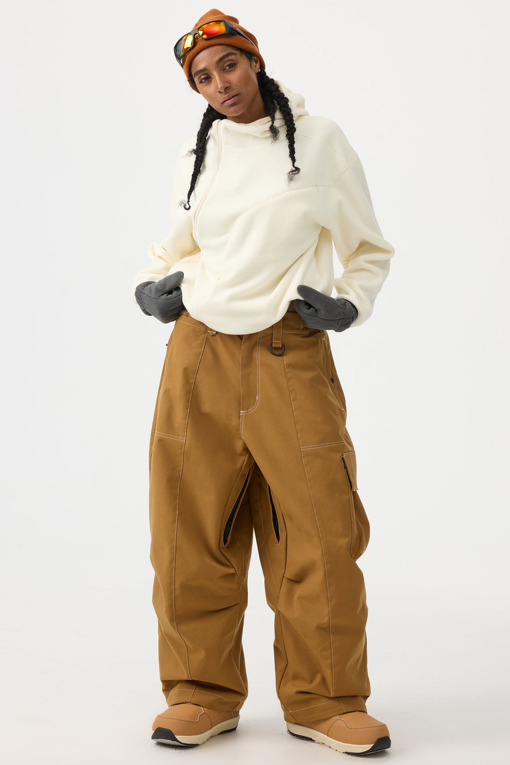 Women's Black Baggy Oxford Ski Pants Wear-Resistant Snow Pants