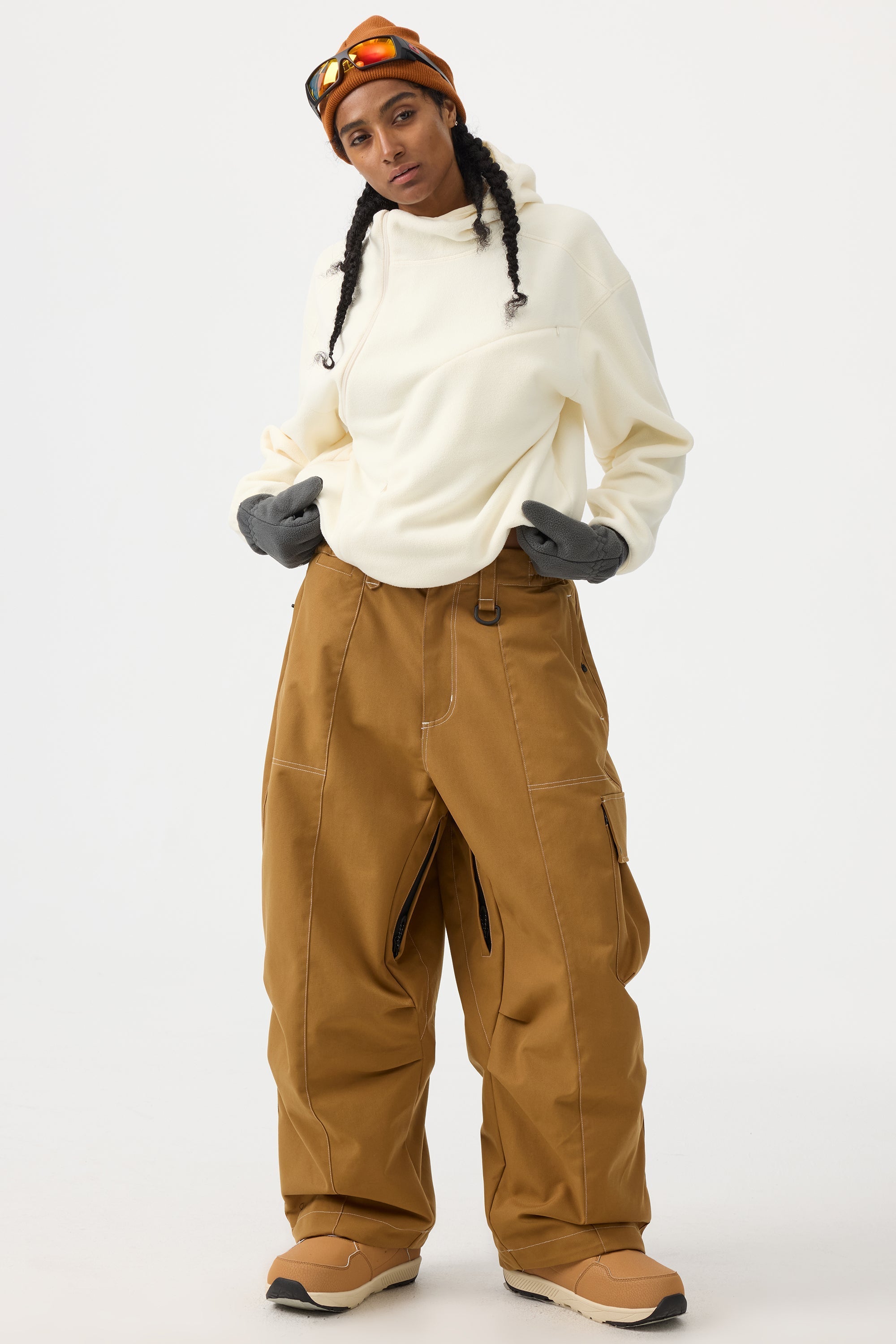 Women's Black Baggy Oxford Ski Pants Wear-Resistant Snow Pants