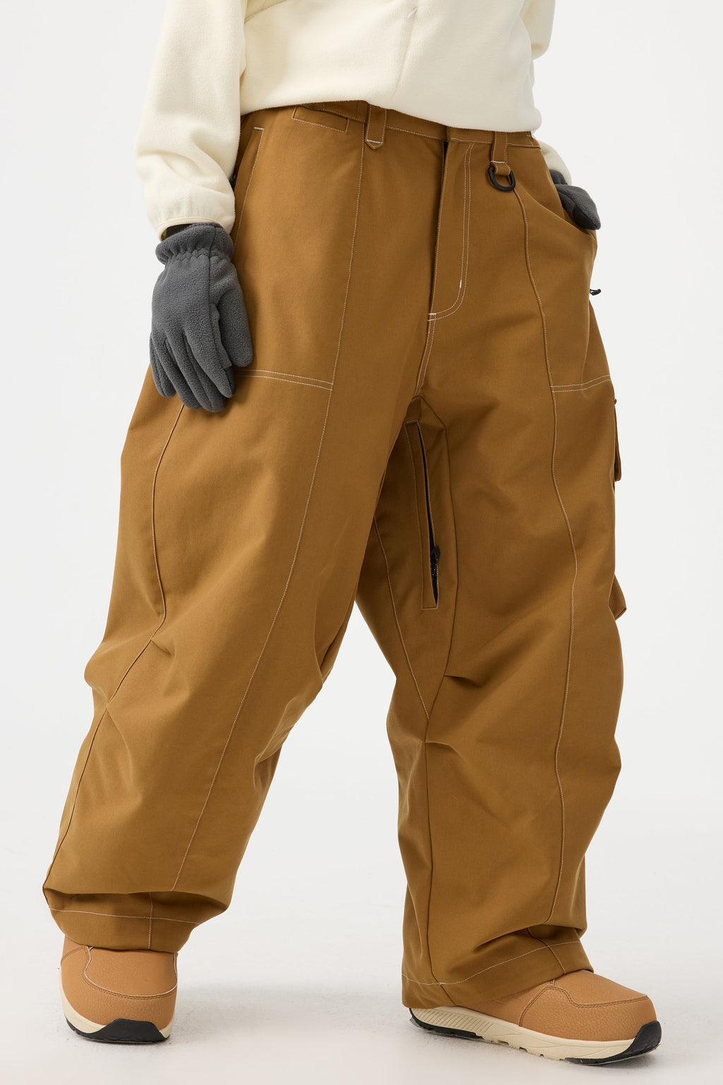 Women's Caramel Baggy Oxford Ski Pants Wear-Resistant Snow Pants