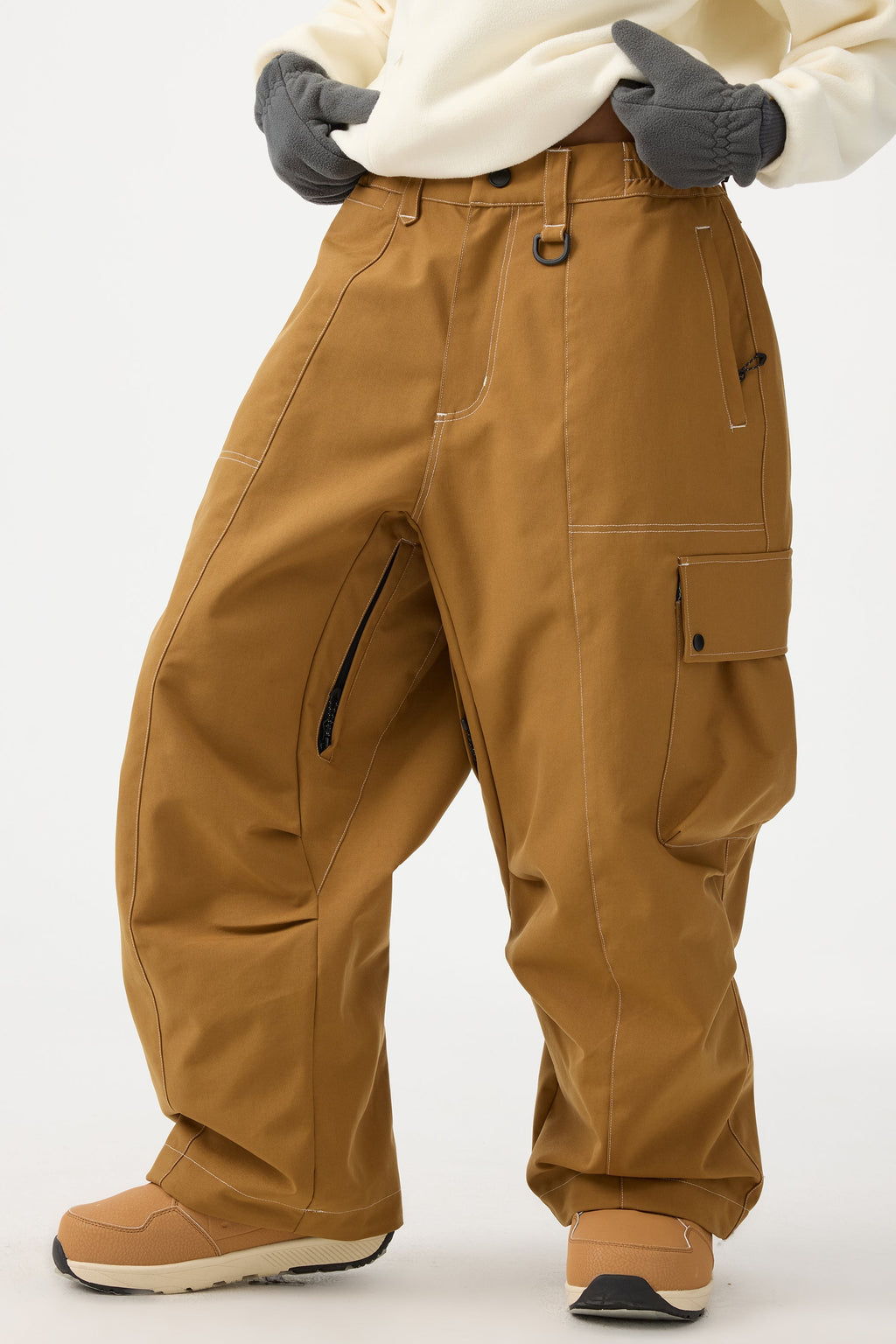 Women's Black Baggy Oxford Ski Pants Wear-Resistant Snow Pants