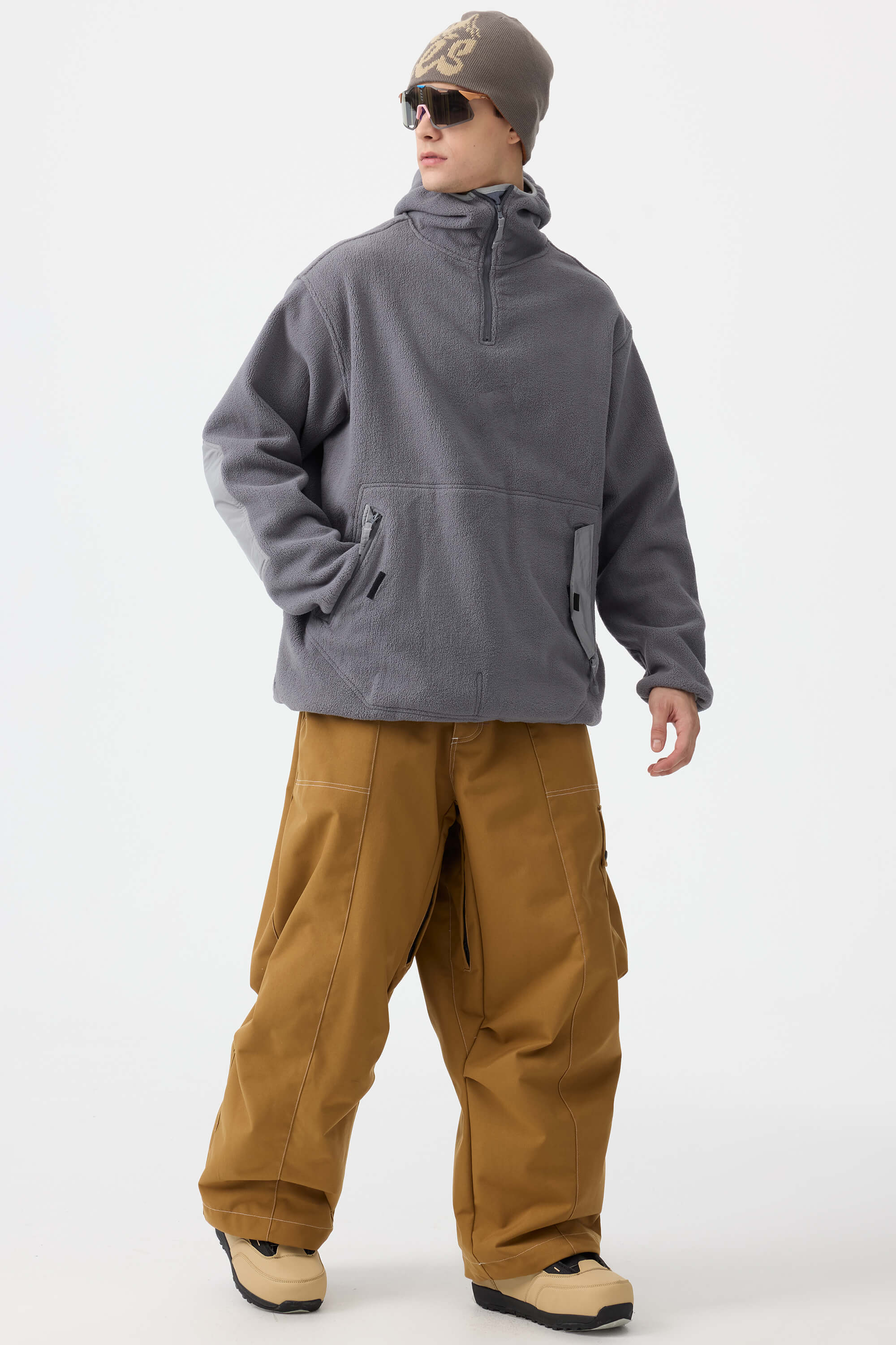 Men's Caramel Baggy Oxford Ski Pants Wear-Resistant Snow Pants