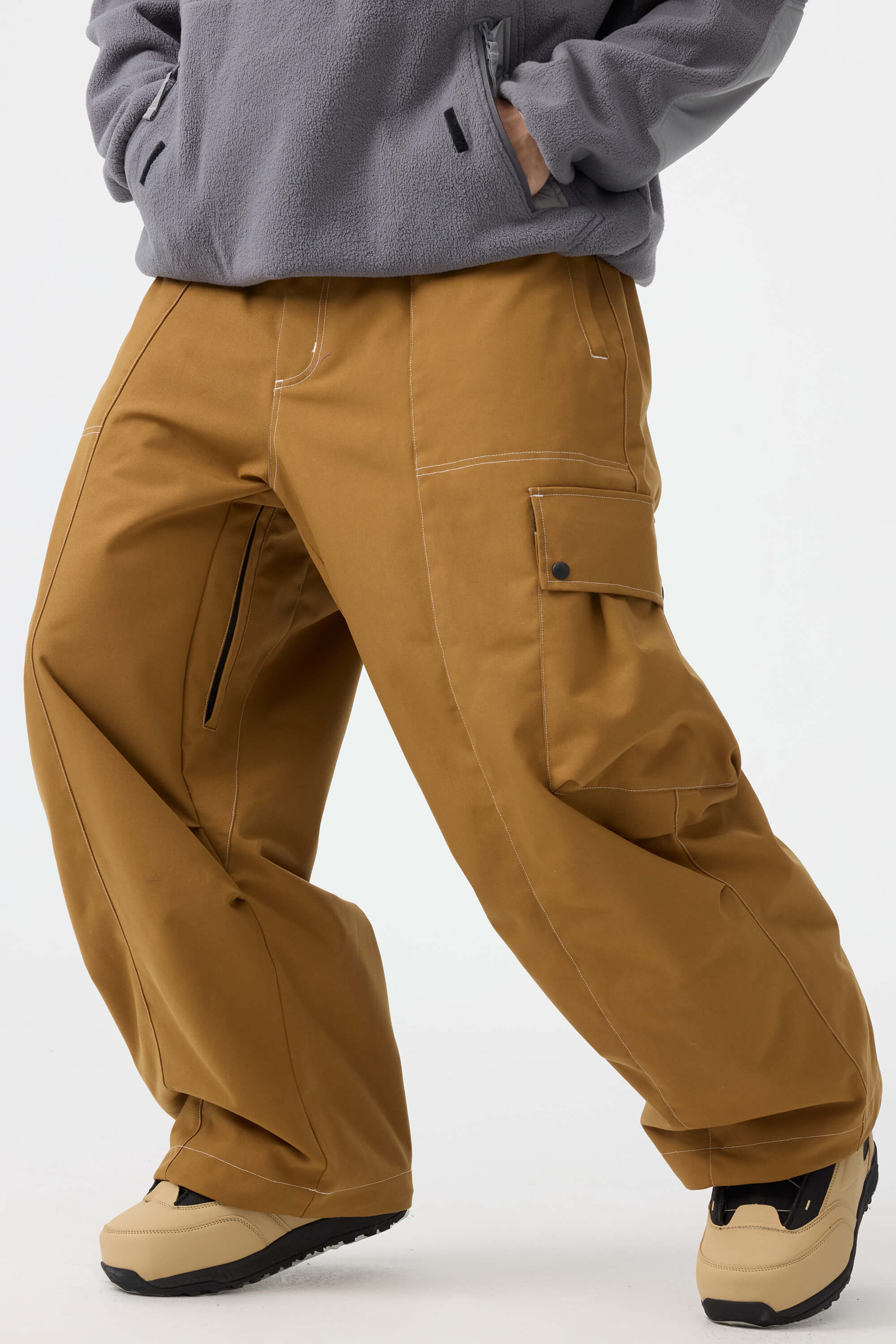 Men's Black Baggy Oxford Ski Pants Wear-Resistant Snow Pants